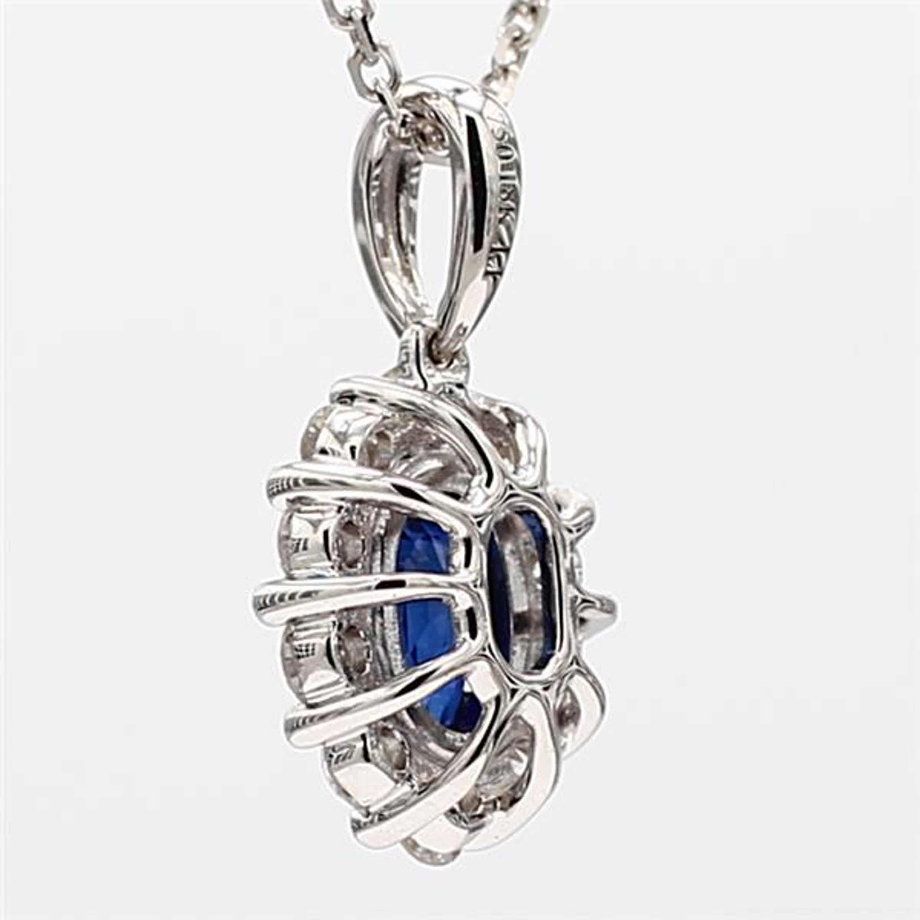 Natural Blue Oval Sapphire and White Diamond .99 Carat TW White Gold Pendant