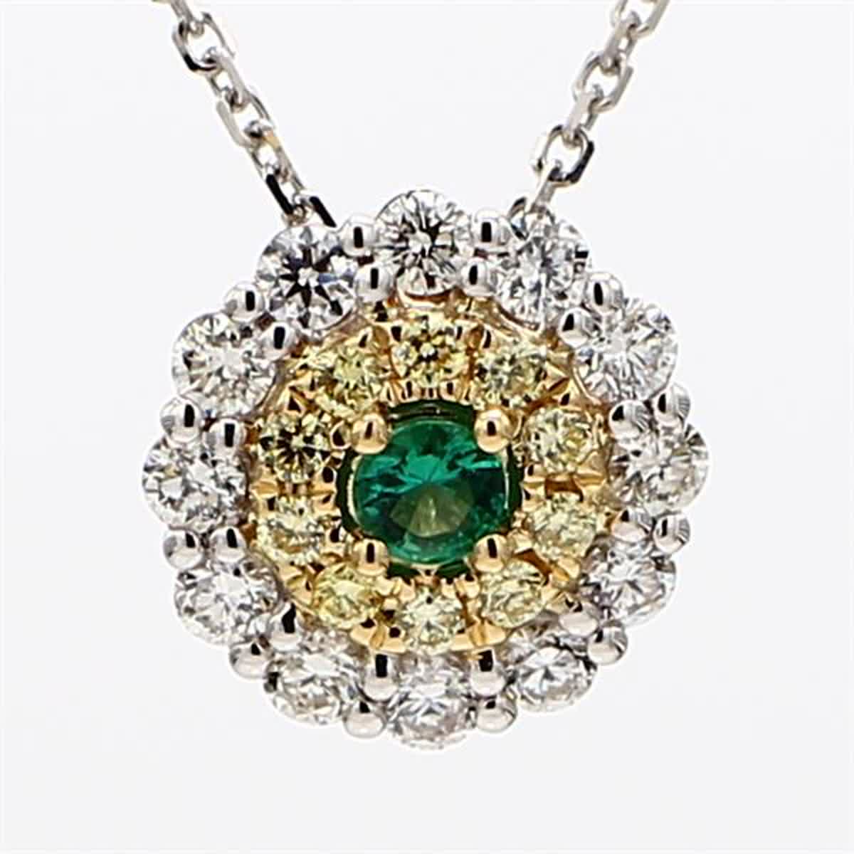 Natural Round Emerald and White Diamond .59 Carat TW Gold Drop Pendant