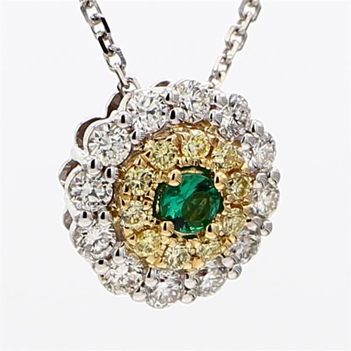 Natural Round Emerald and White Diamond .59 Carat TW Gold Drop Pendant