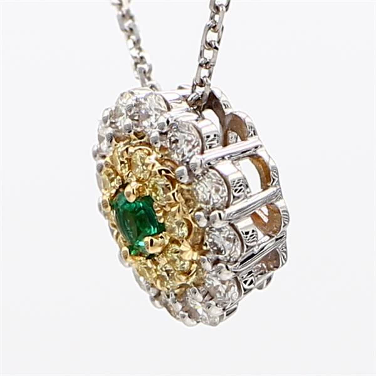 Natural Round Emerald and White Diamond .59 Carat TW Gold Drop Pendant