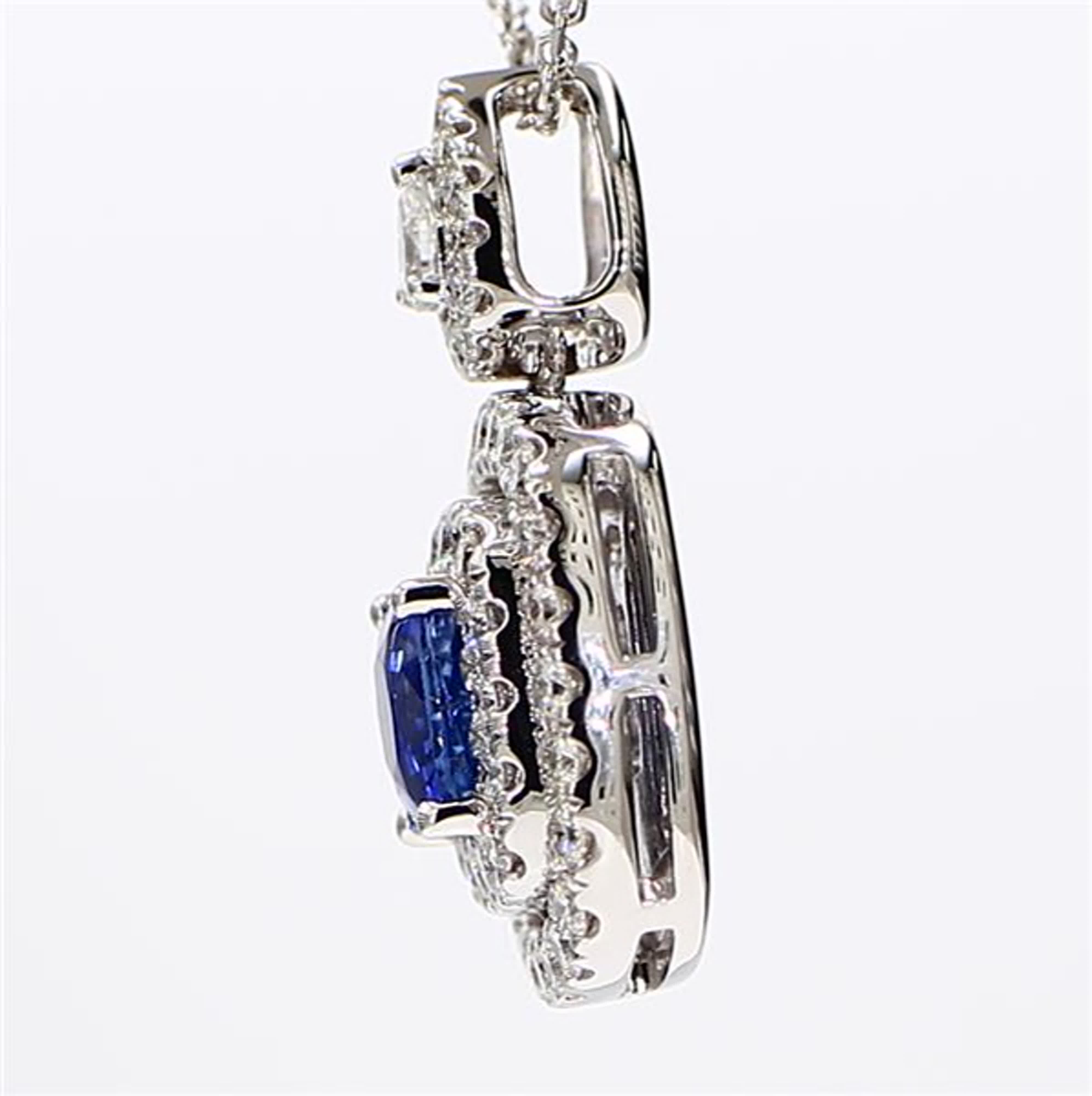 Natural Blue Cushion Sapphire and White Diamond 1.77 Carat TW White Gold Pendant