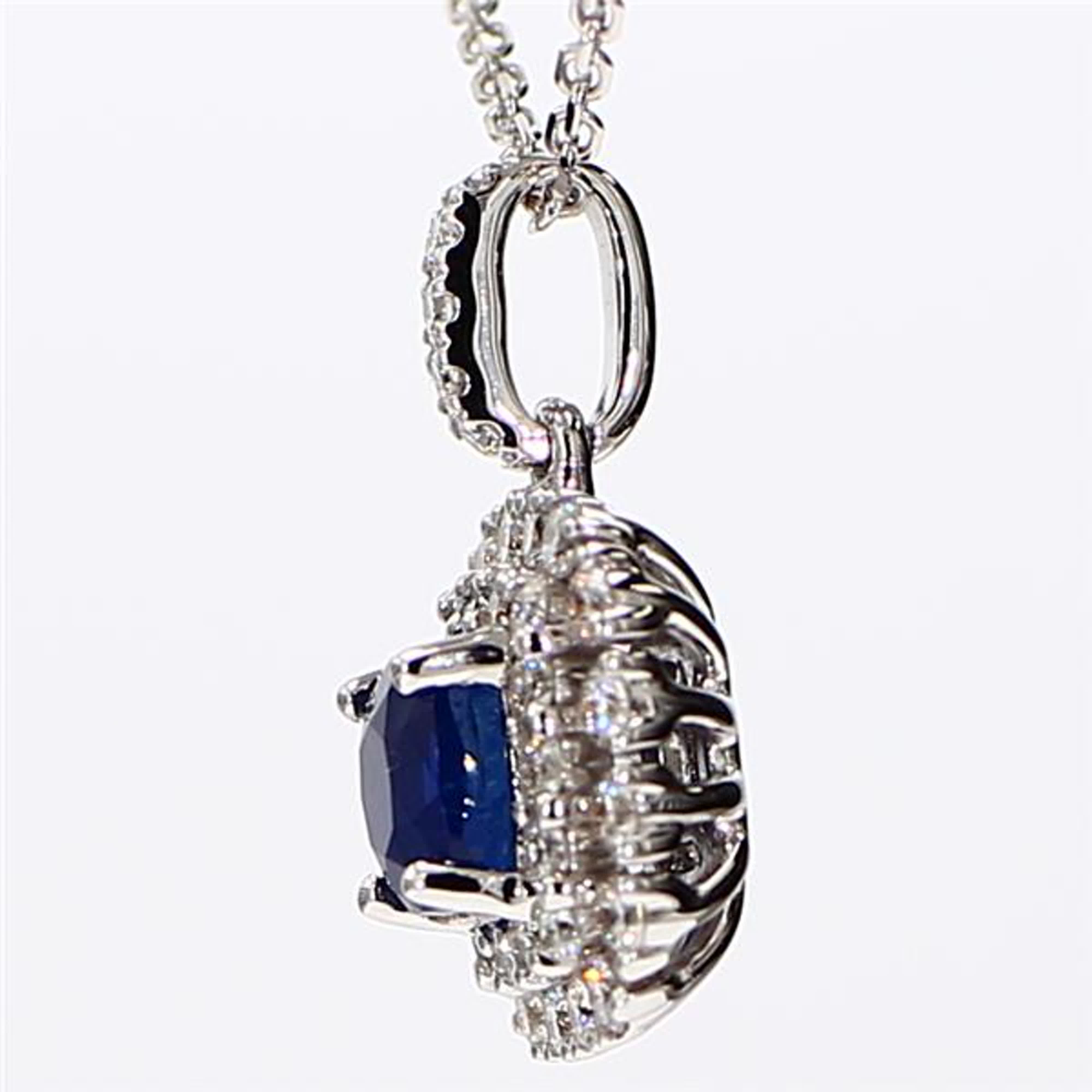 Natural Blue Cushion Sapphire and White Diamond 1.43 Carat TW White Gold Pendant