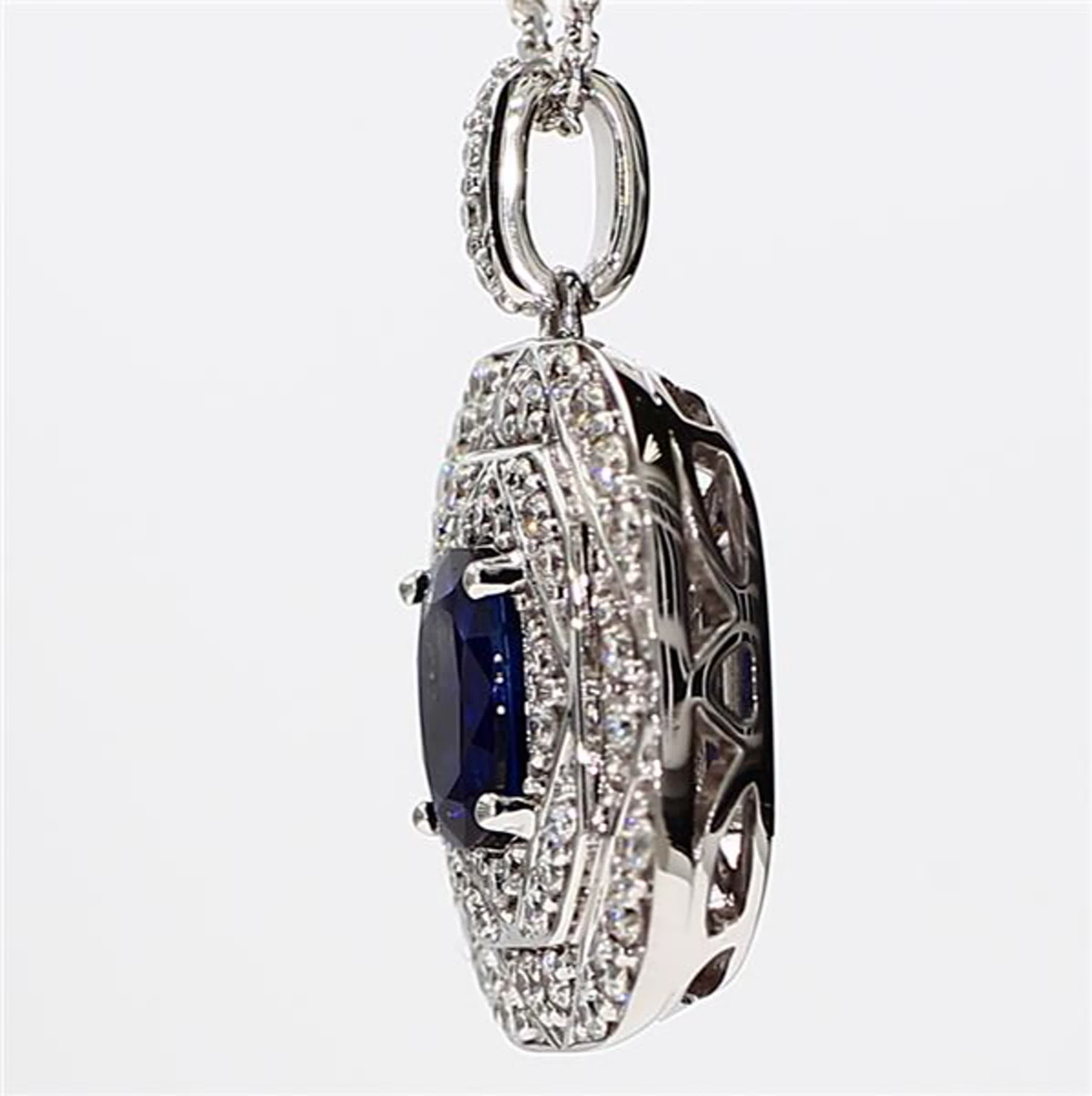 Natural Blue Cushion Sapphire and White Diamond 1.65 Carat TW White Gold Pendant