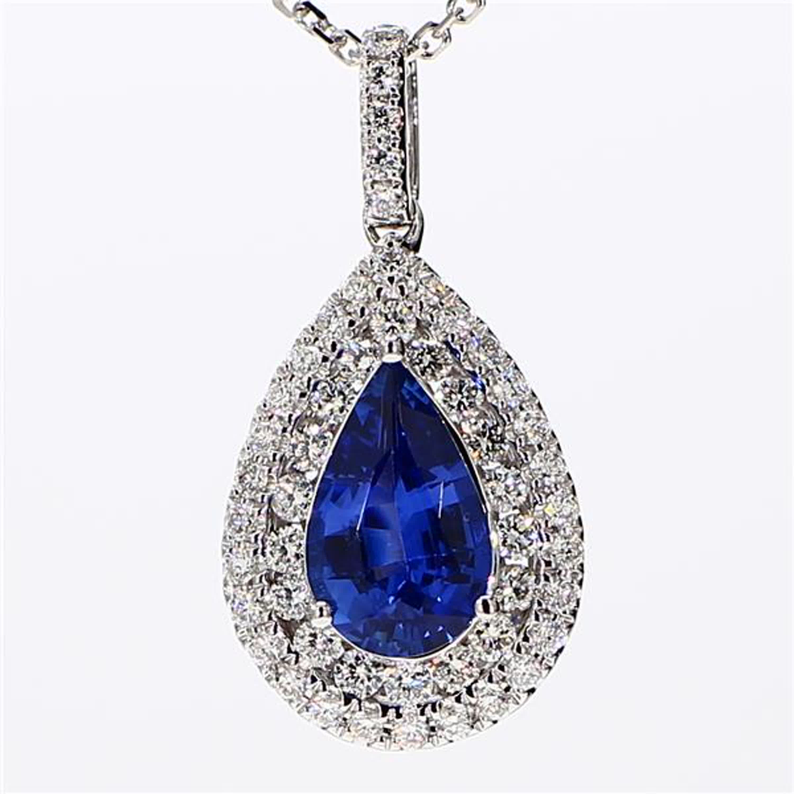 Natural Blue Pear Sapphire and White Diamond 2.13 Carat TW White Gold Pendant