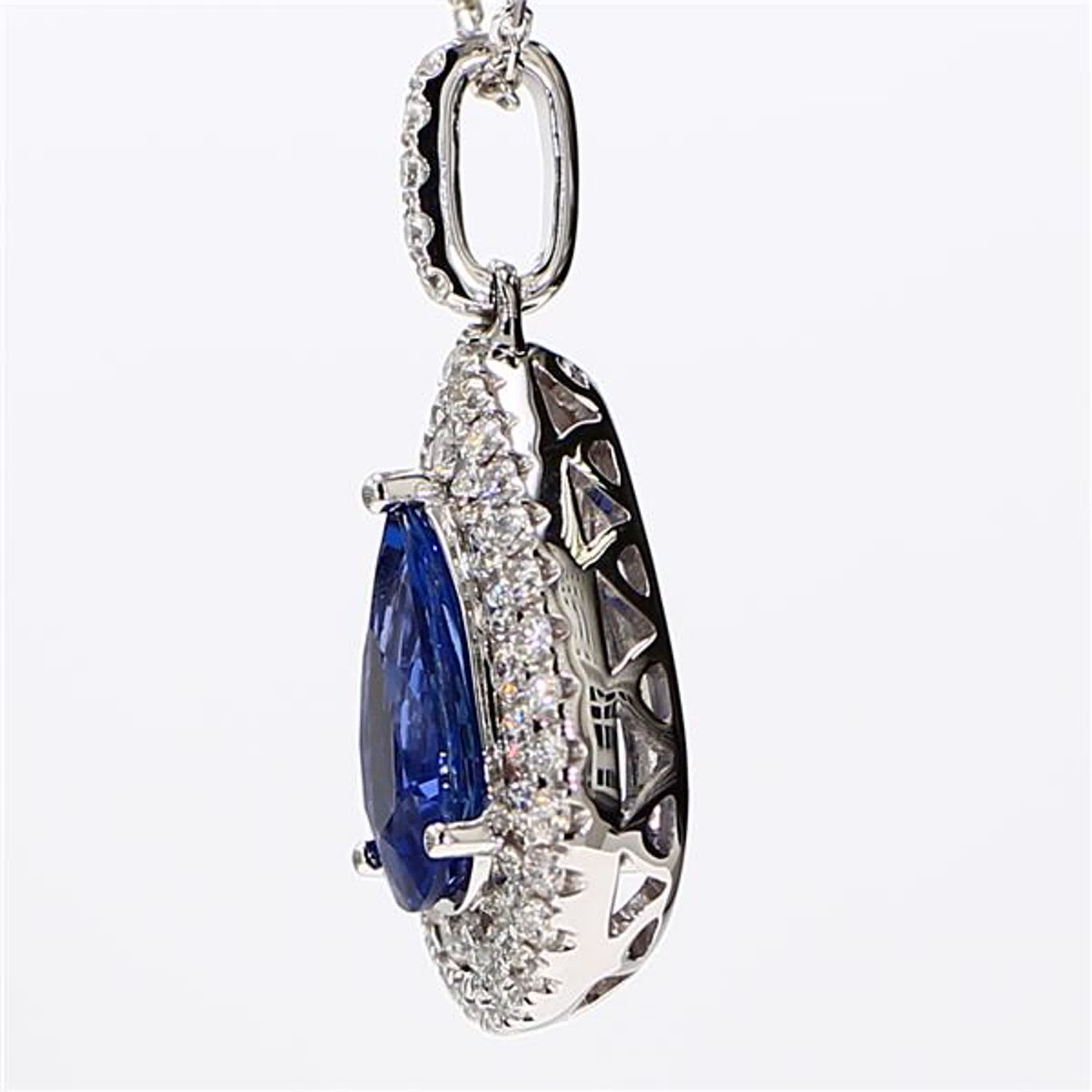 Natural Blue Pear Sapphire and White Diamond 2.13 Carat TW White Gold Pendant
