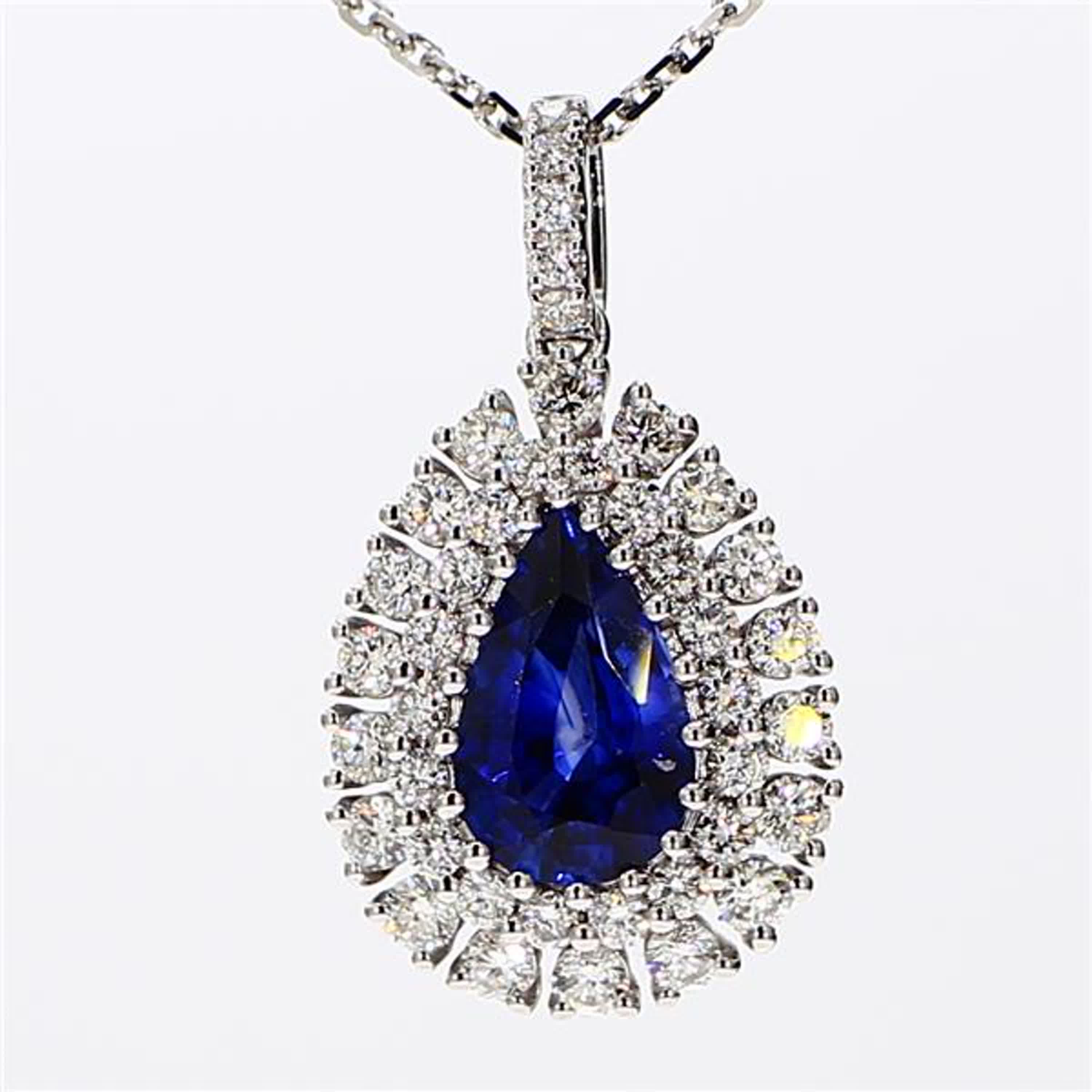Natural Blue Pear Sapphire and White Diamond 2.01 Carat TW White Gold Pendant