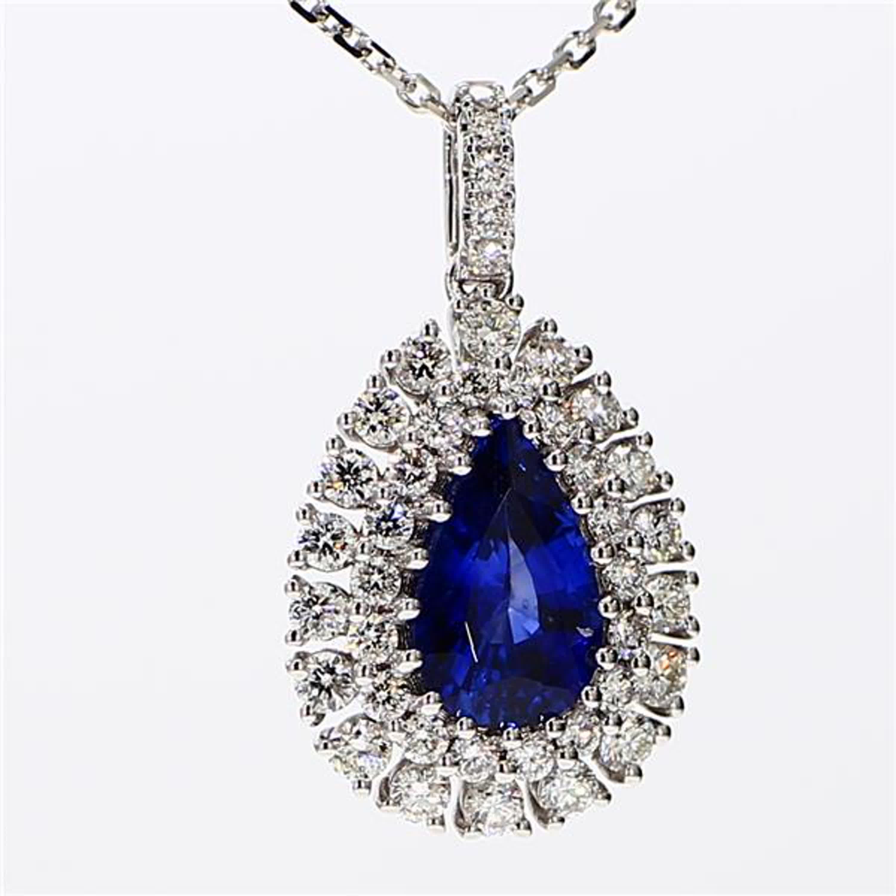 Natural Blue Pear Sapphire and White Diamond 2.01 Carat TW White Gold Pendant