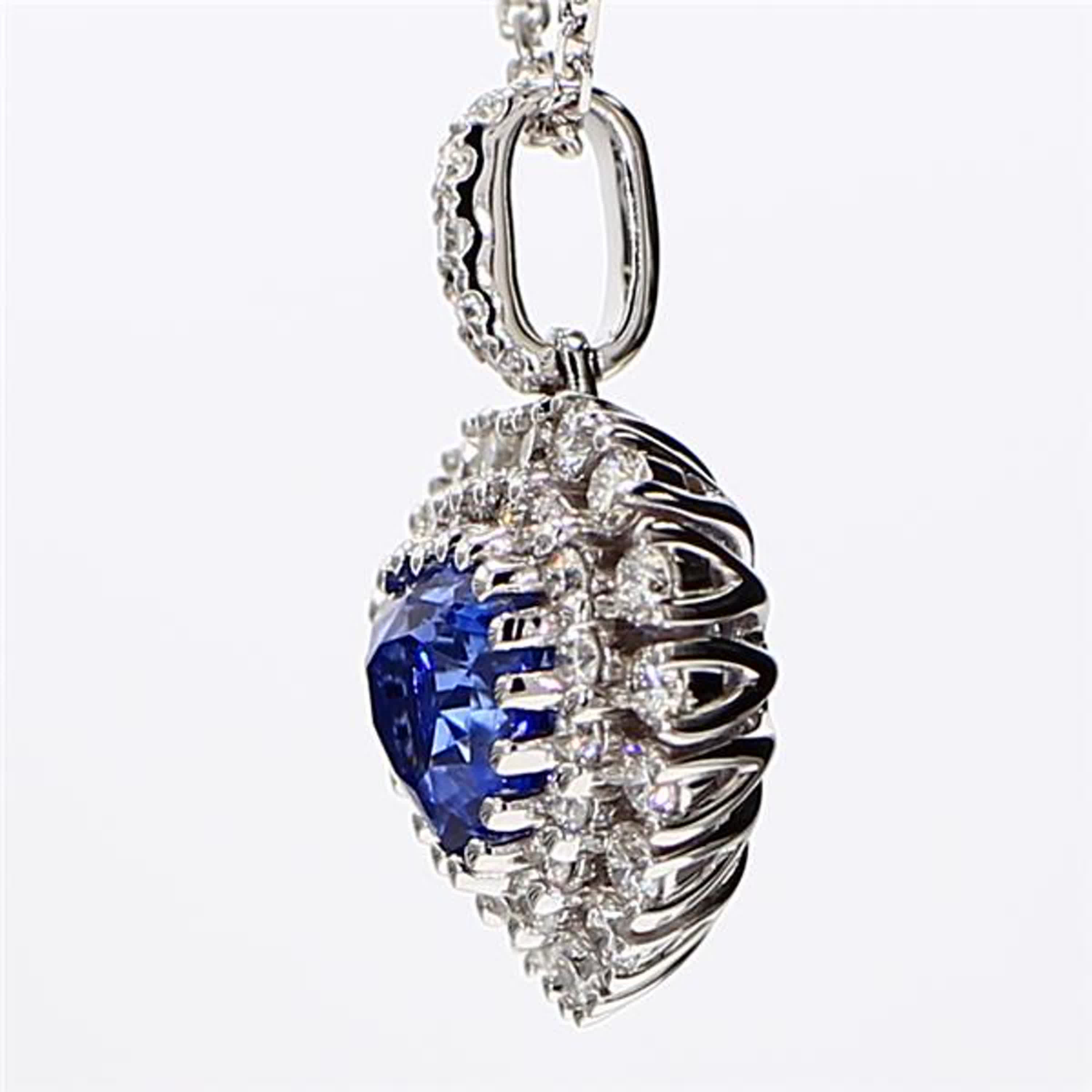 Natural Blue Heart Sapphire and White Diamond 1.61 Carat TW White Gold Pendant