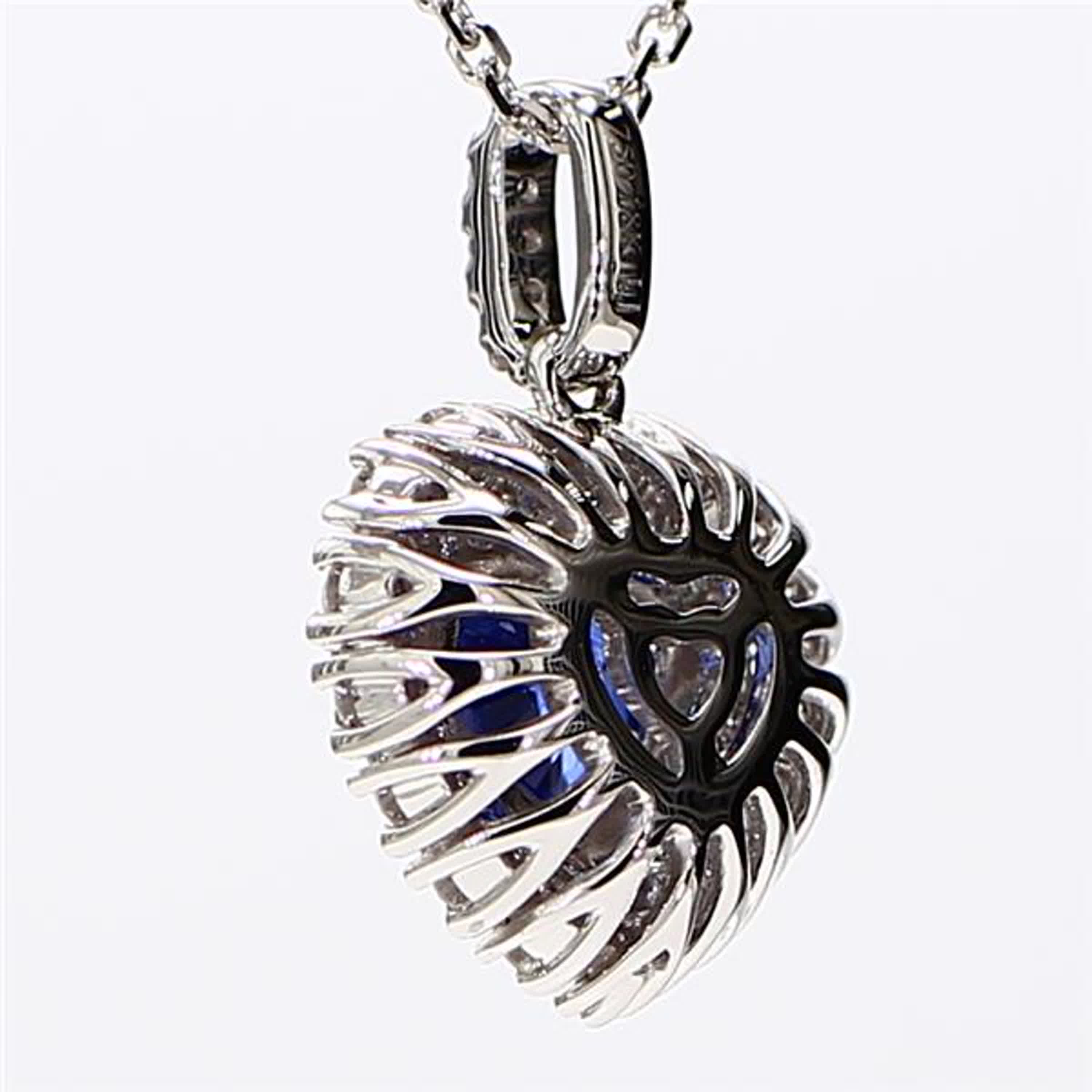 Natural Blue Heart Sapphire and White Diamond 1.61 Carat TW White Gold Pendant