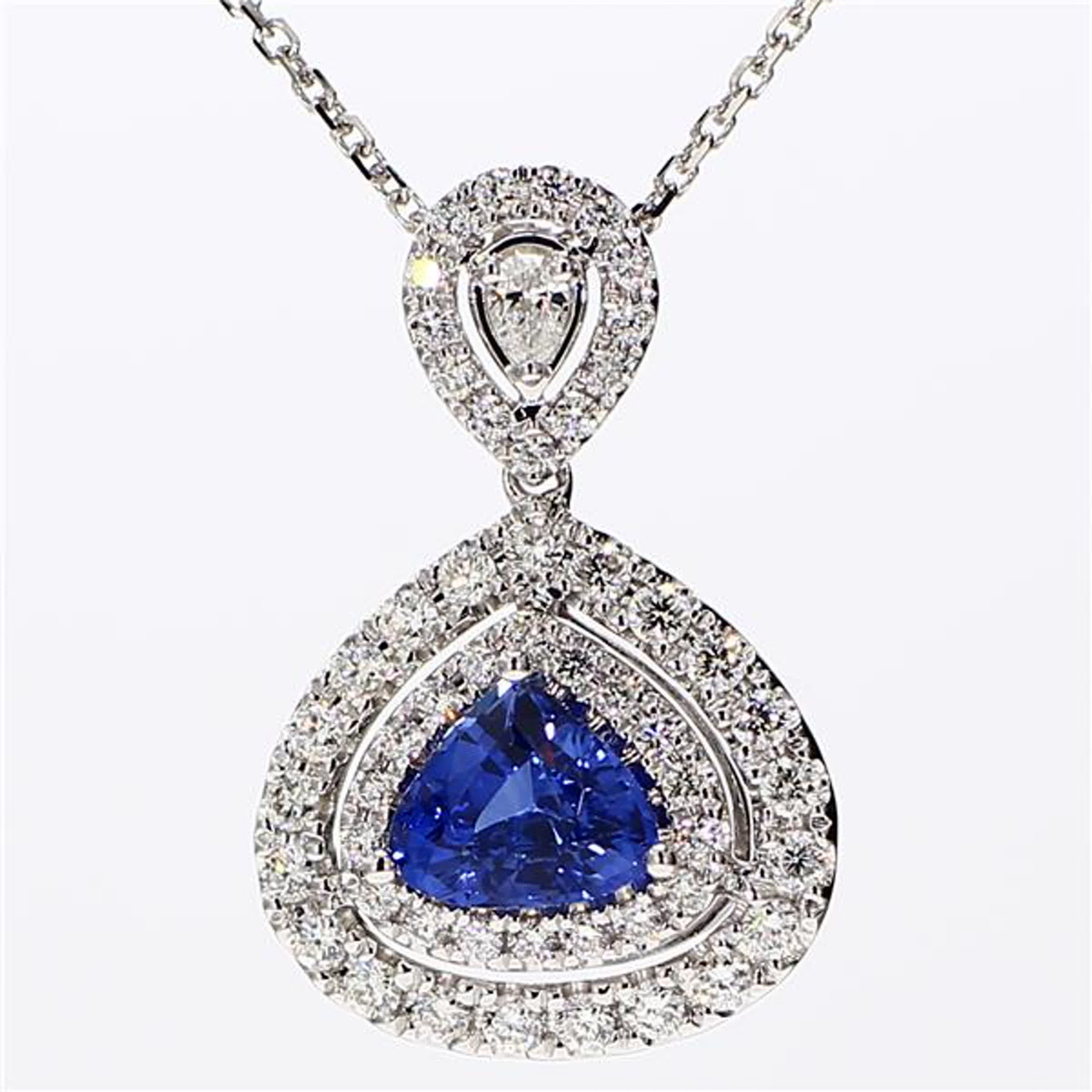 Natural Blue Trillion Sapphire and White Diamond 2.0 Carat TW Gold Drop Pendant