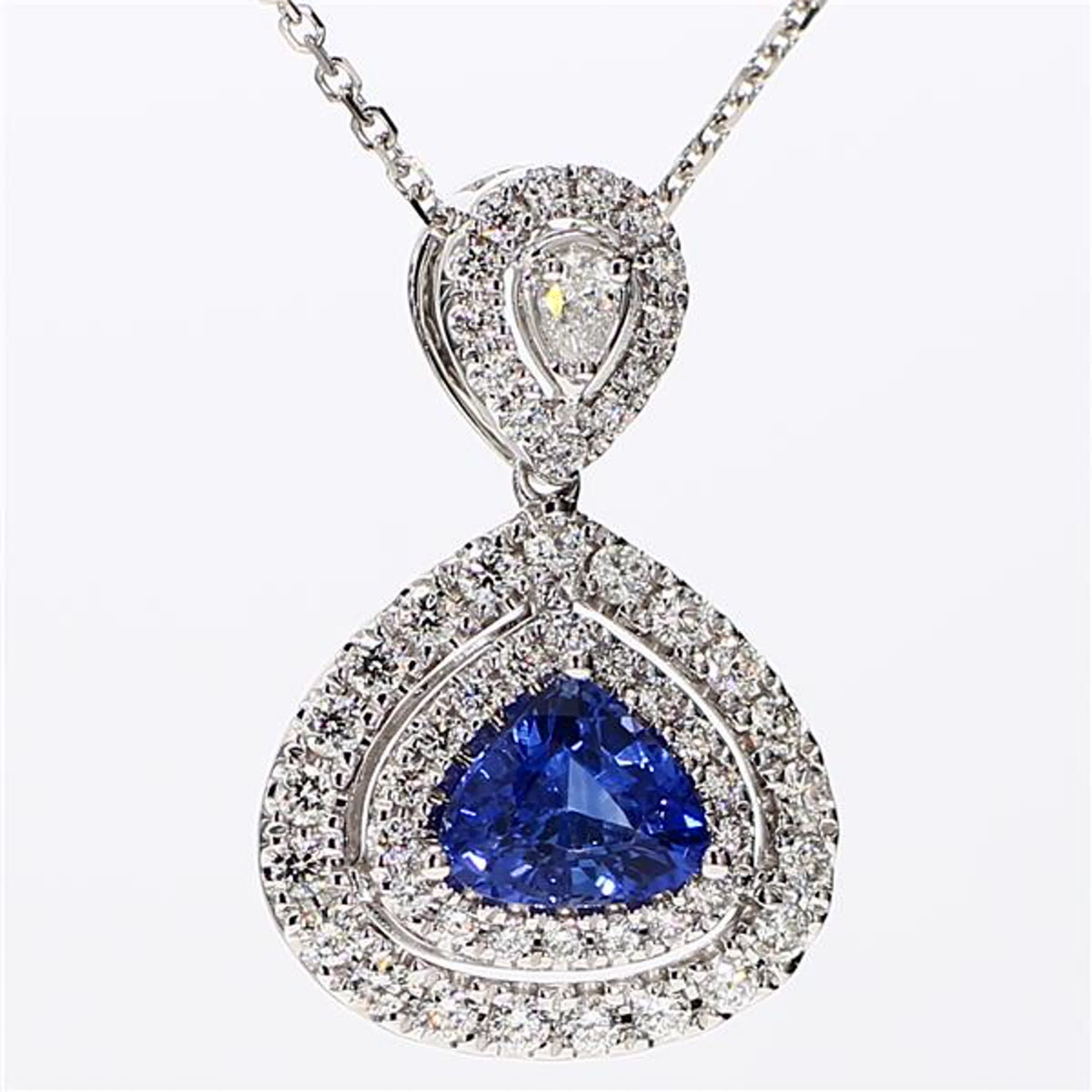 Natural Blue Trillion Sapphire and White Diamond 2.0 Carat TW Gold Drop Pendant