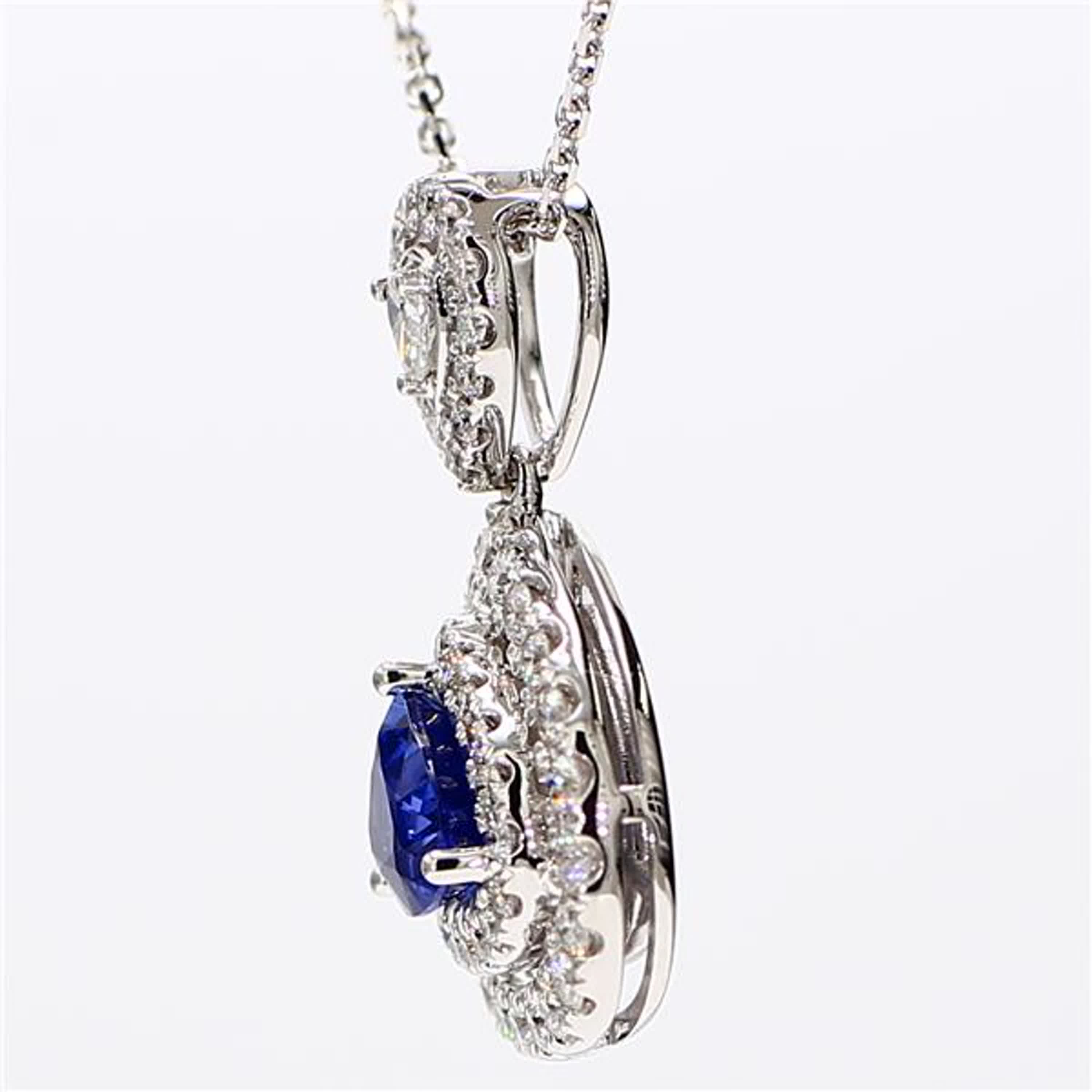 Natural Blue Trillion Sapphire and White Diamond 2.0 Carat TW Gold Drop Pendant