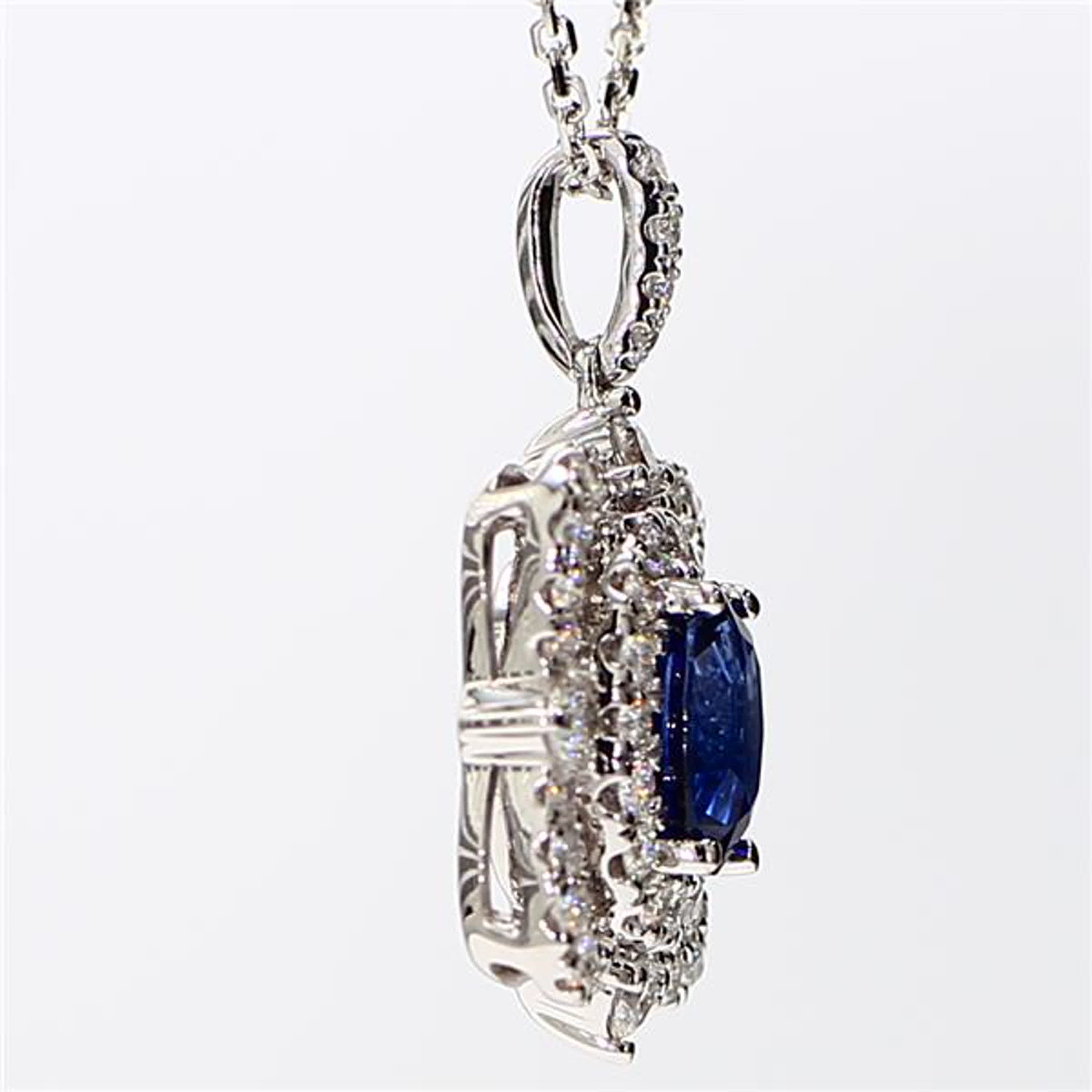 Natural Blue Oval Sapphire and White Diamond 1.64 Carat TW White Gold Pendant