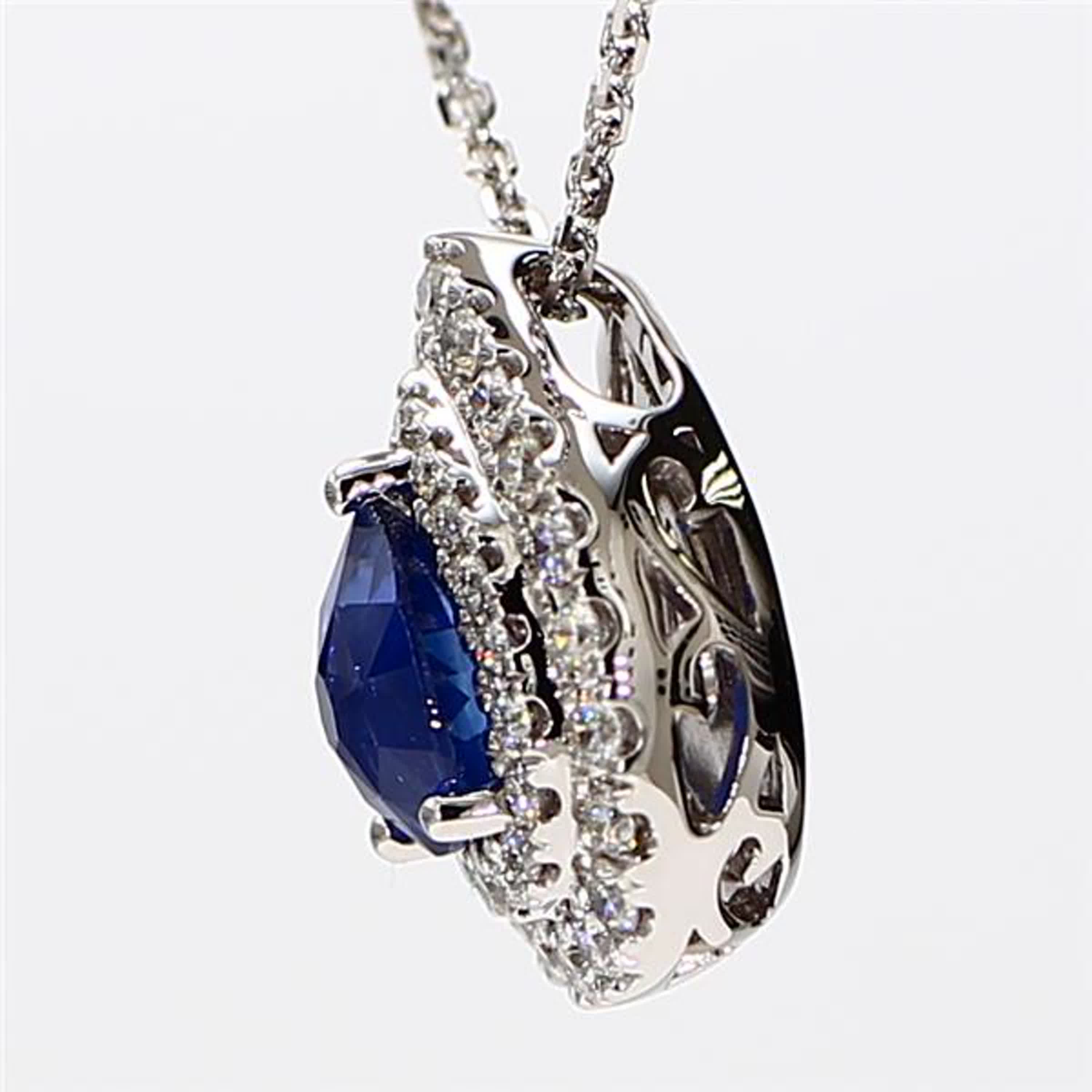 Natural Blue Pear Sapphire and White Diamond 1.40 Carat TW White Gold Pendant