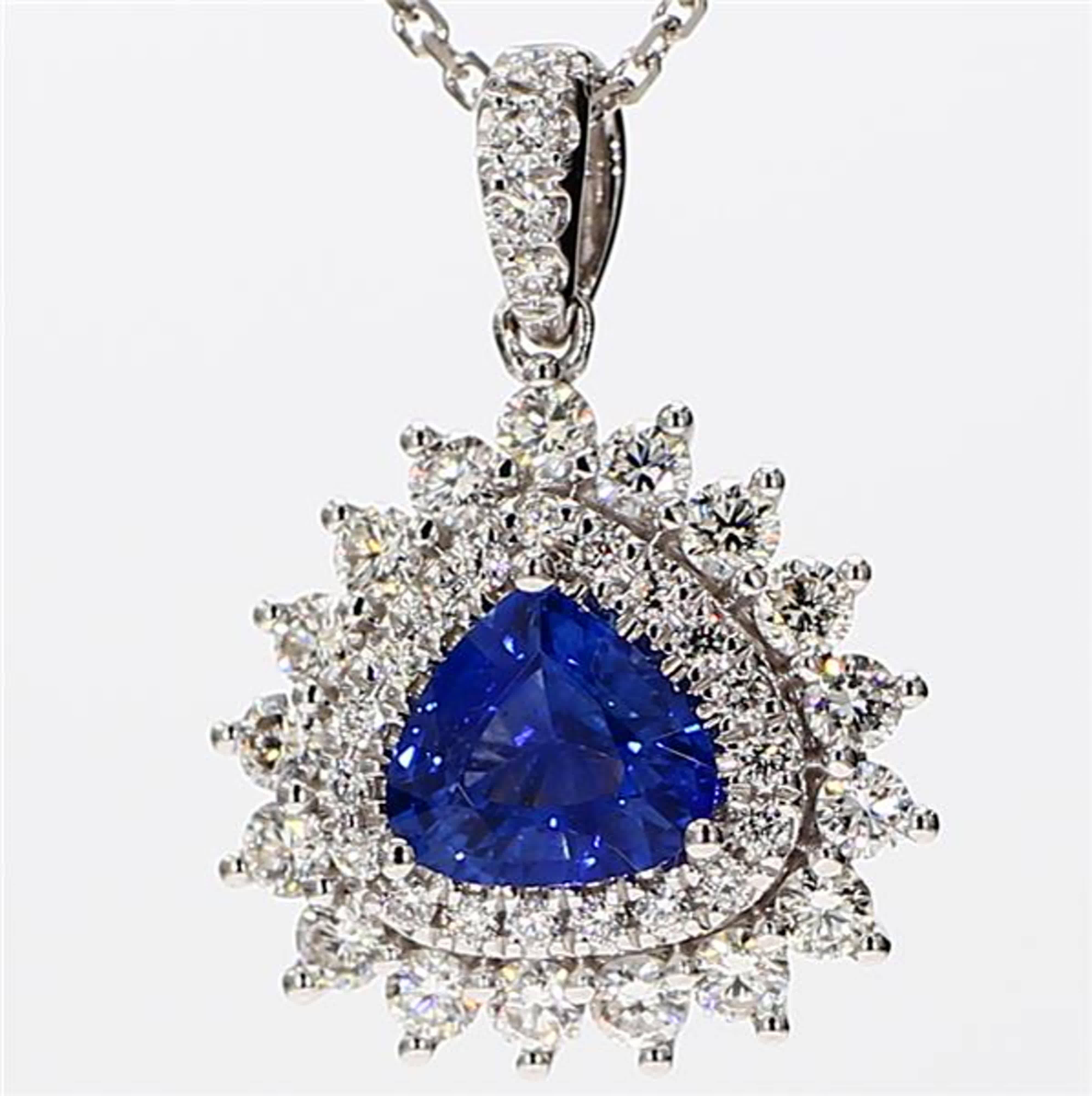 Natural Blue Trillion Sapphire and White Diamond 2.17 Carat TW Gold Pendant