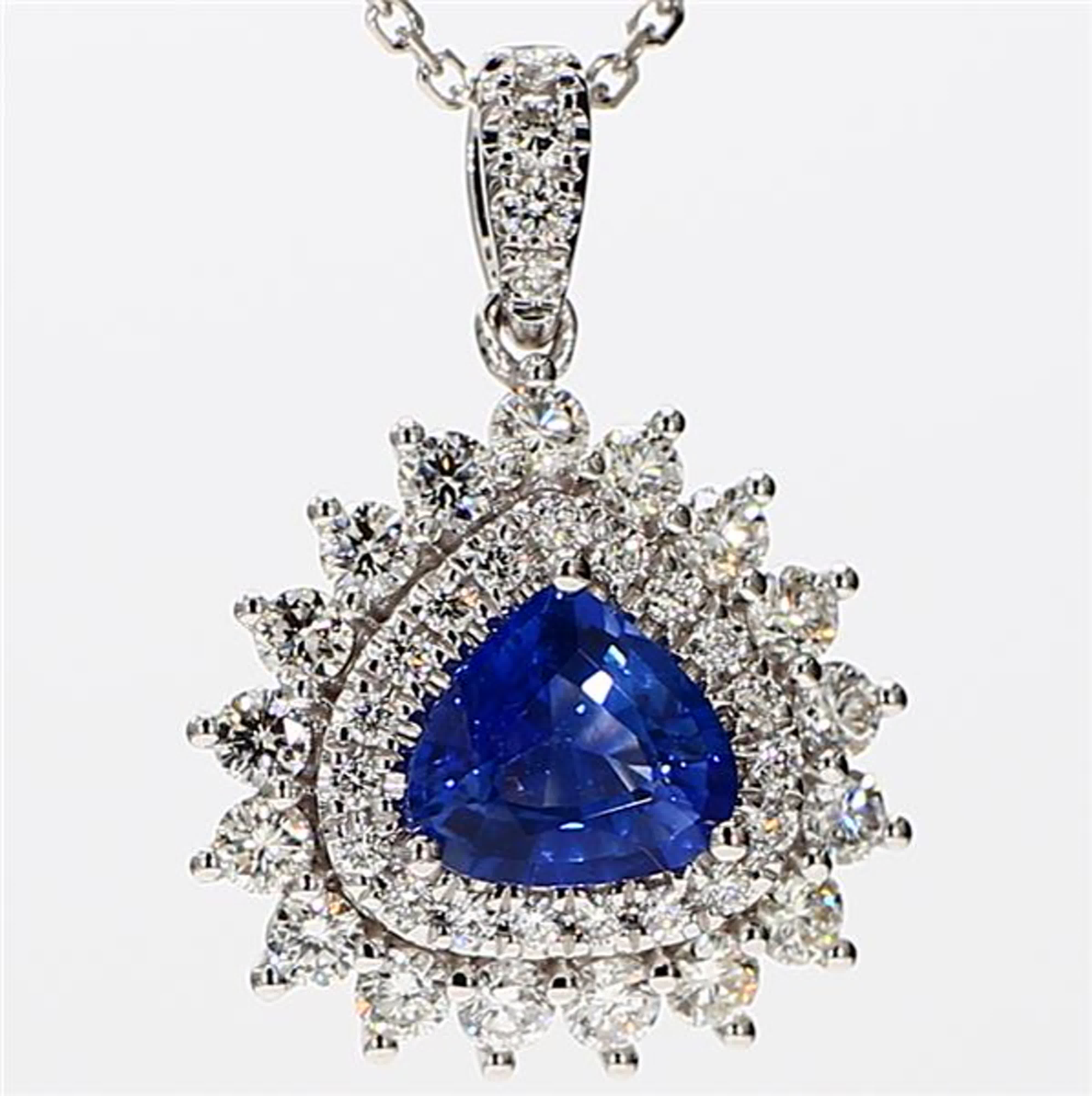 Natural Blue Trillion Sapphire and White Diamond 2.17 Carat TW Gold Pendant