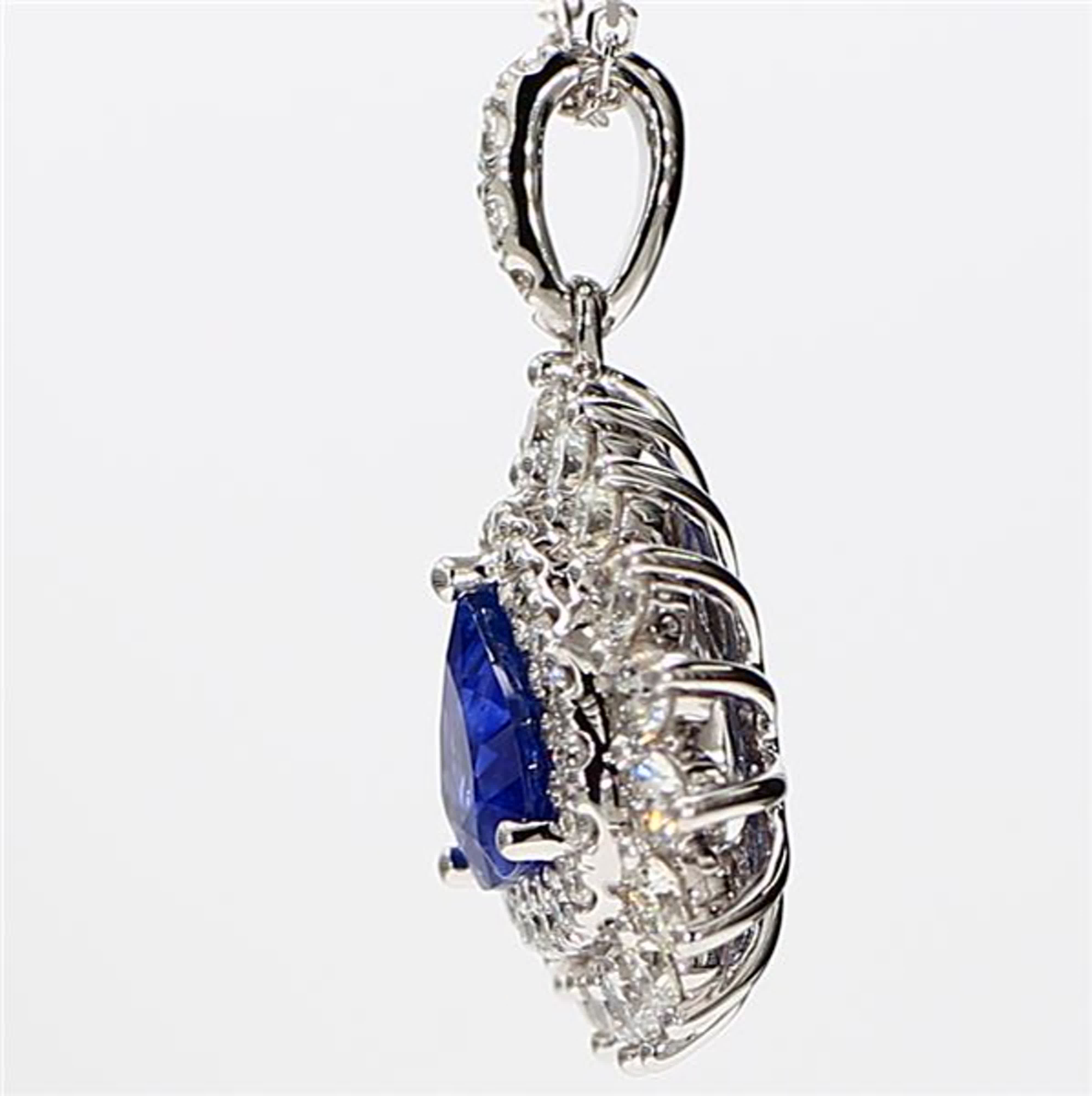 Natural Blue Trillion Sapphire and White Diamond 2.17 Carat TW Gold Pendant