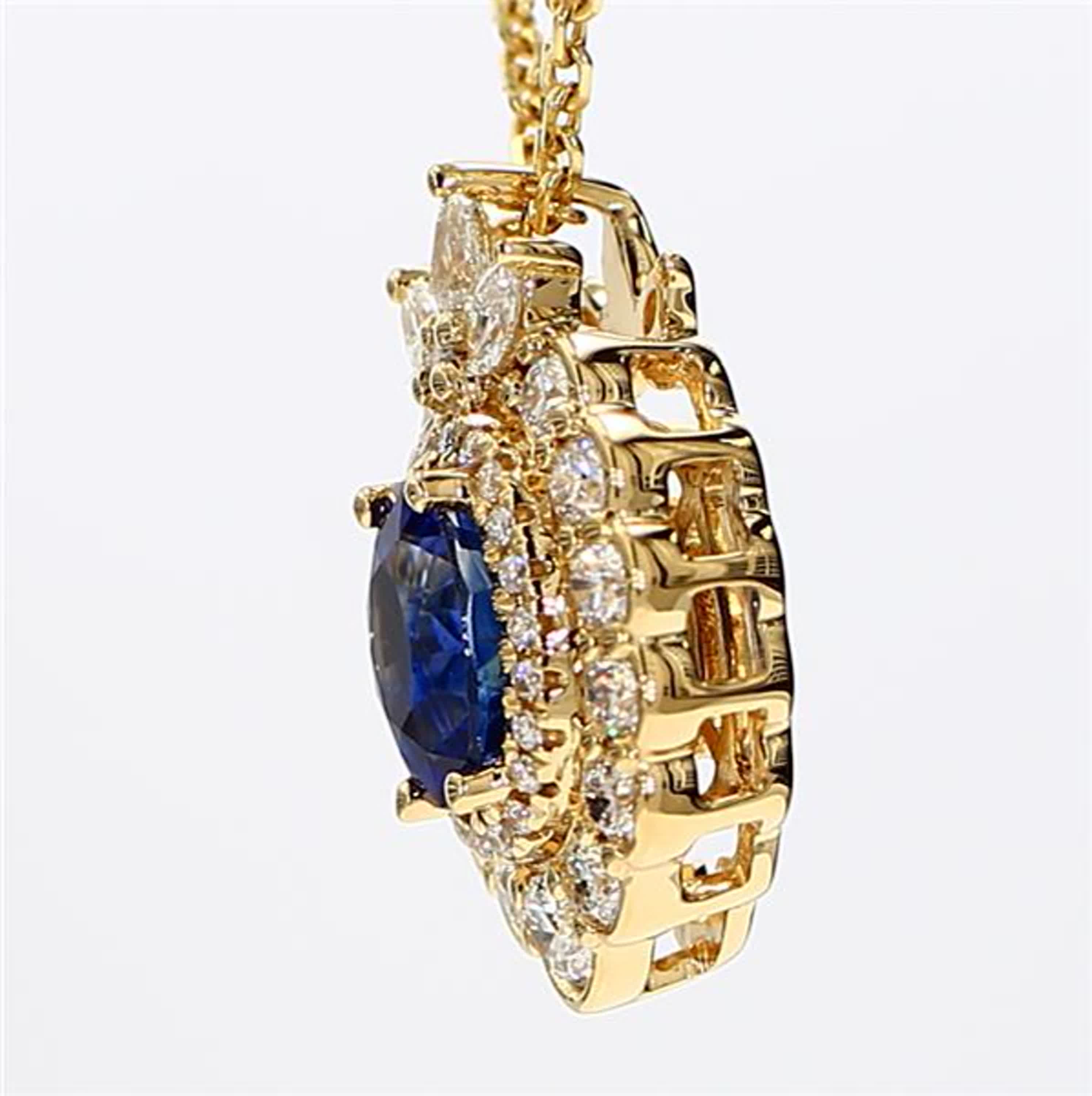 Natural Blue Oval Sapphire and White Diamond 2.09 Carat TW Yellow Gold Pendant