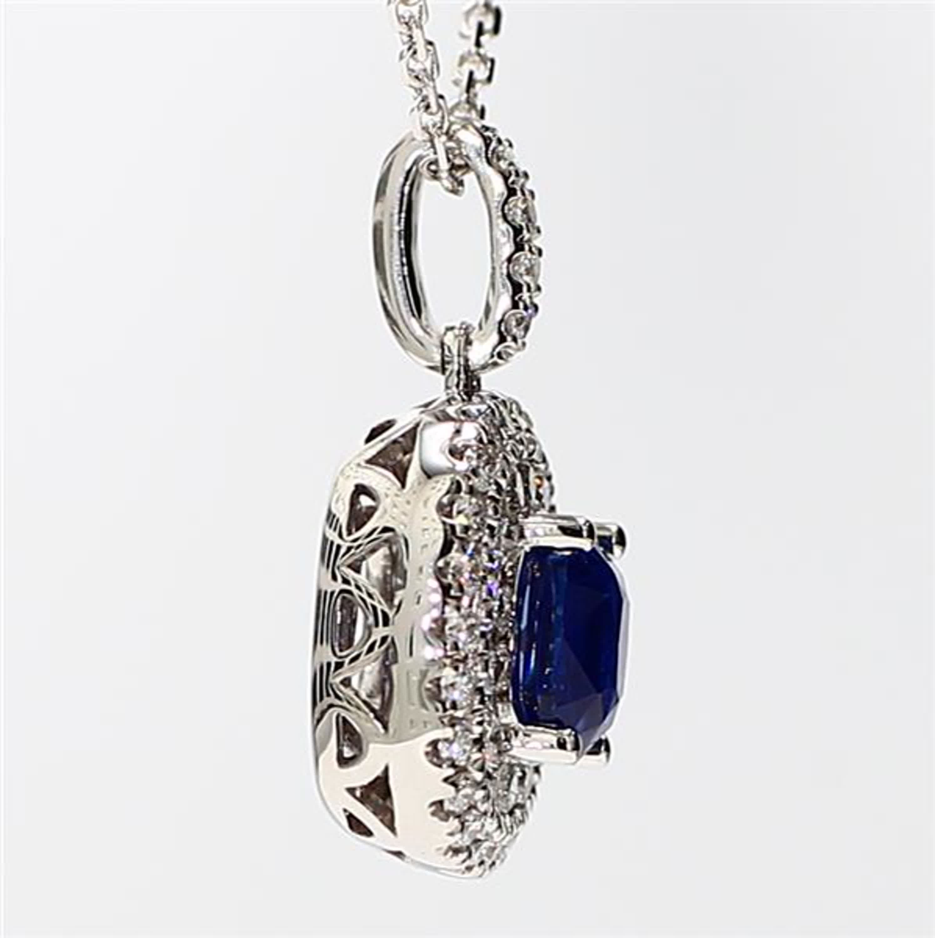 Natural Blue Cushion Sapphire and White Diamond 1.53 Carat TW White Gold Pendant