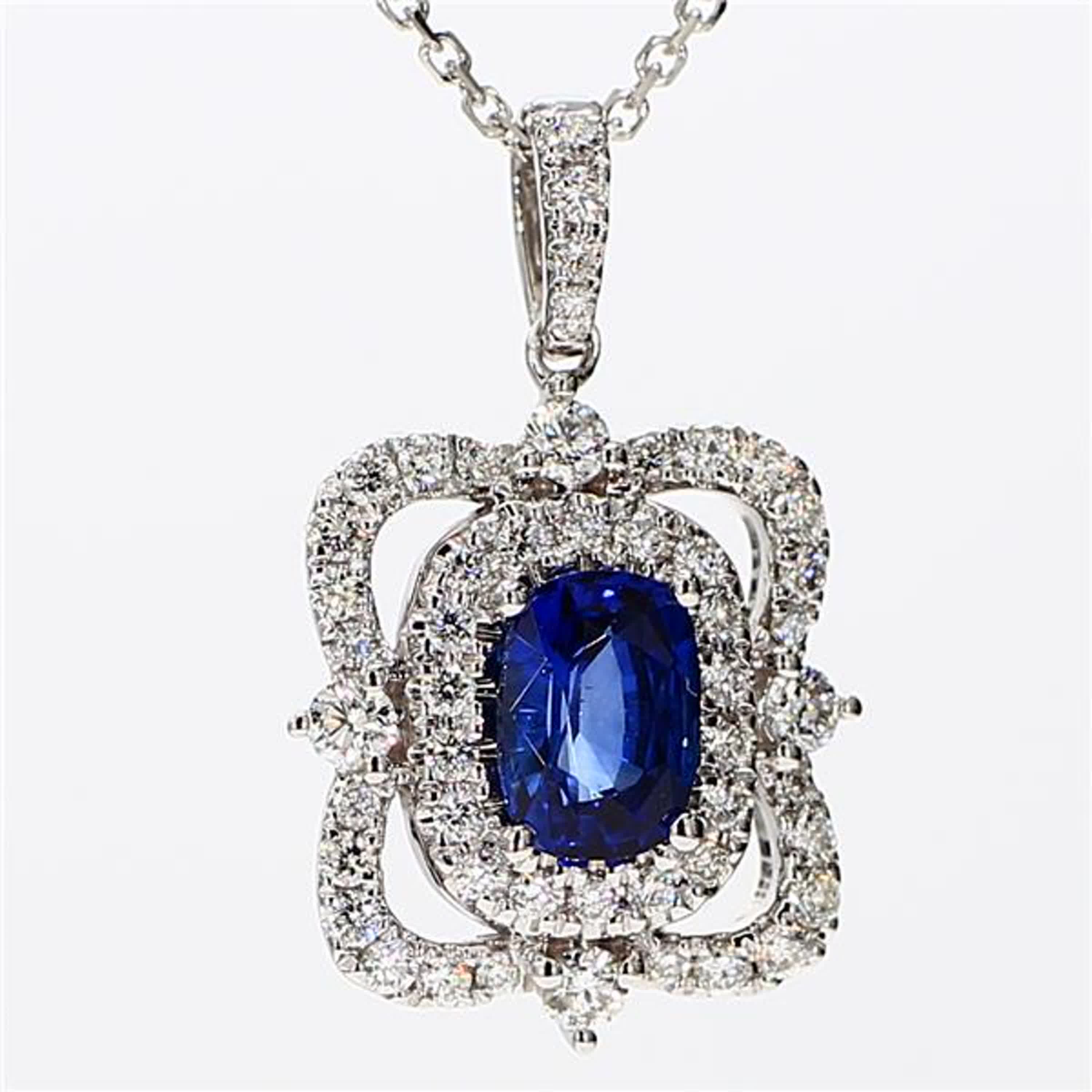 Natural Blue Cushion Sapphire and White Diamond 1.62 Carat TW White Gold Pendant