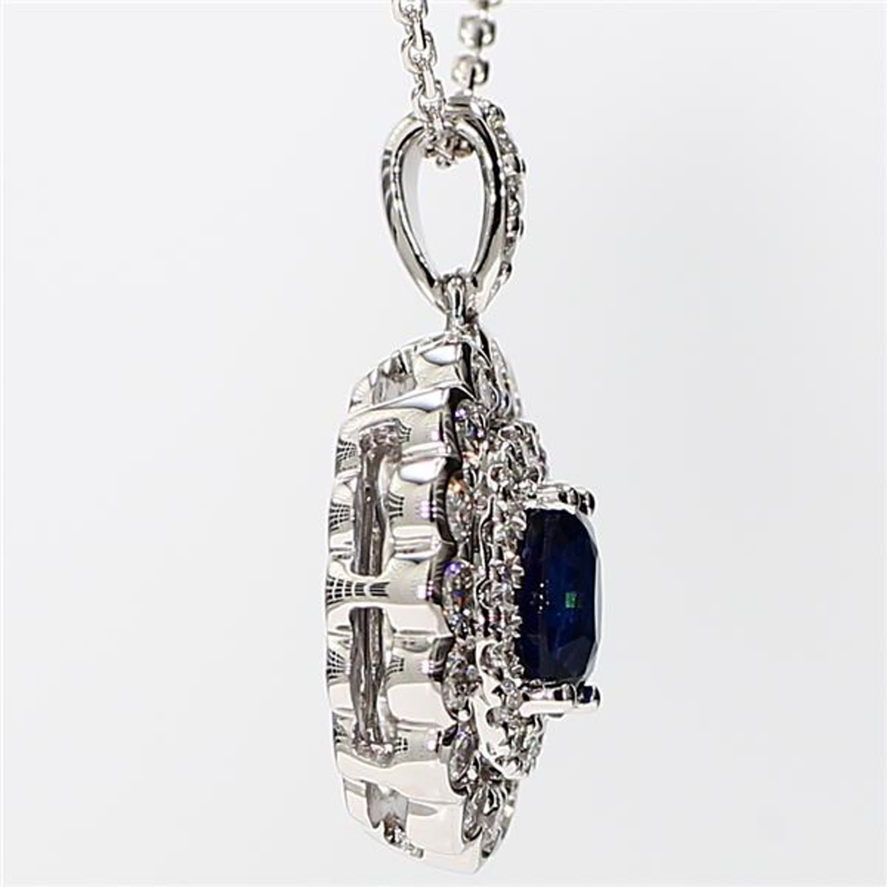 Natural Blue Oval Sapphire and White Diamond 1.66 Carat TW White Gold Pendant