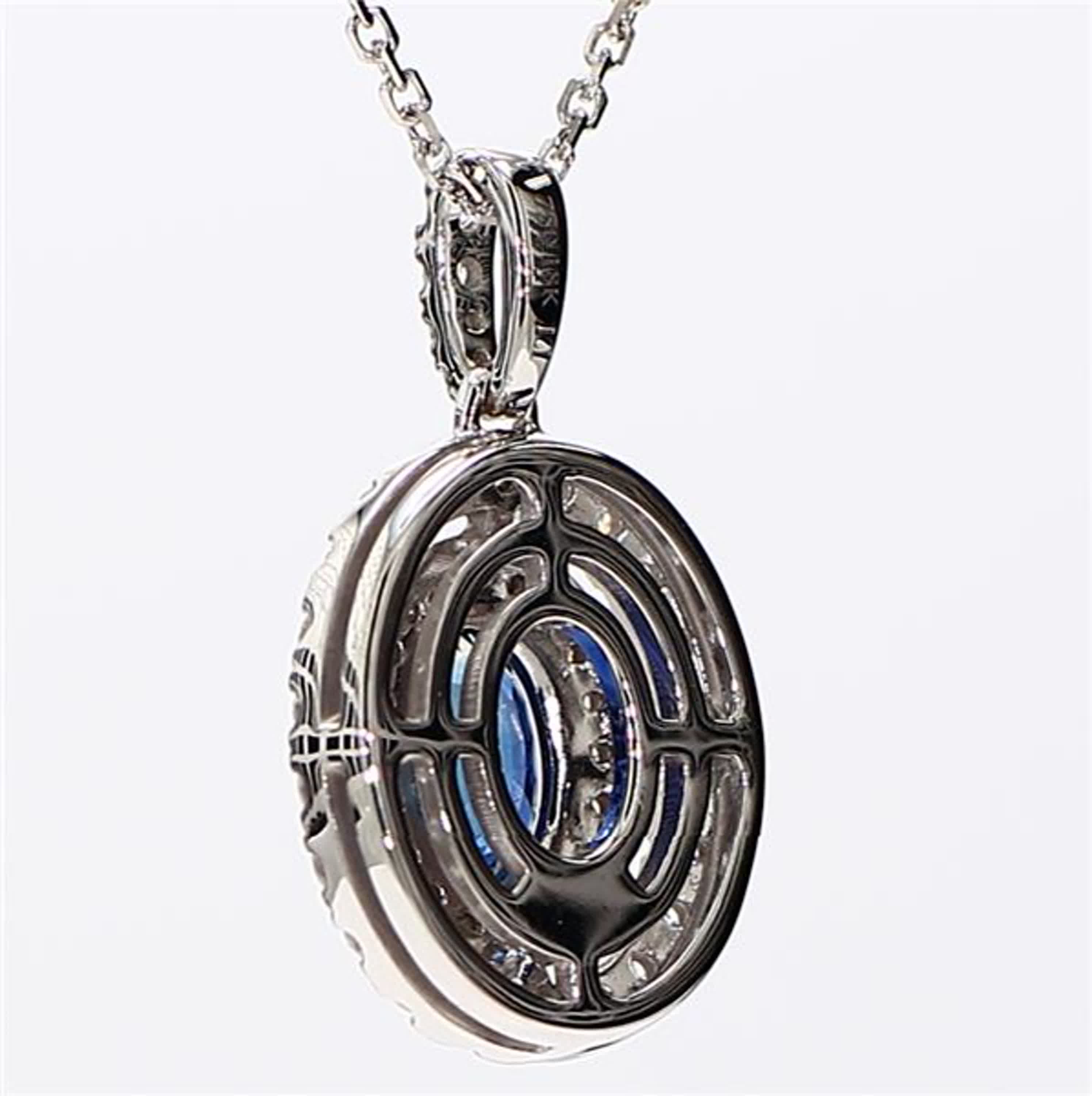 Natural Blue Oval Sapphire and White Diamond 1.58 Carat TW White Gold Pendant