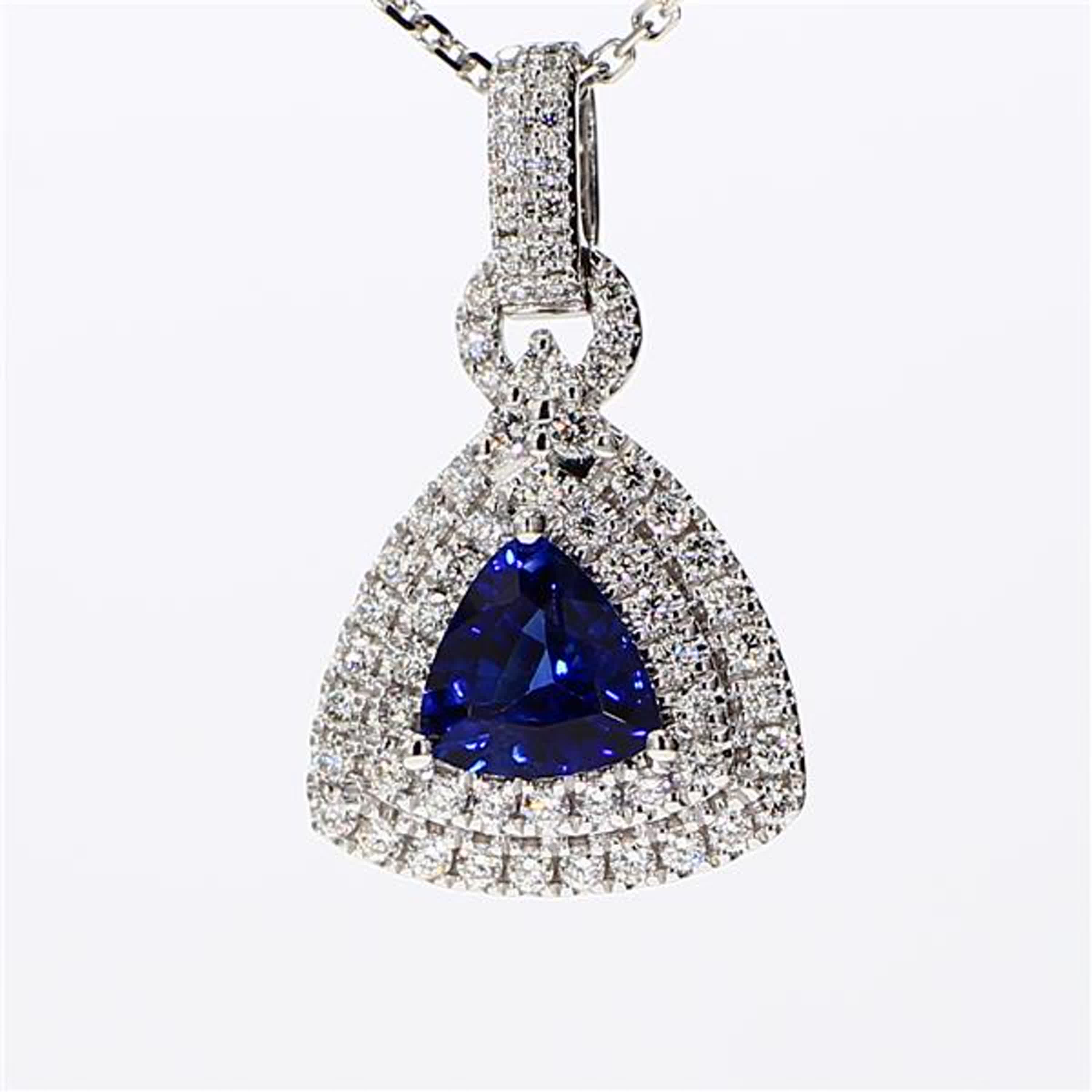 Natural Blue Trillion Sapphire and White Diamond 1.61 Carat TW Gold Pendant