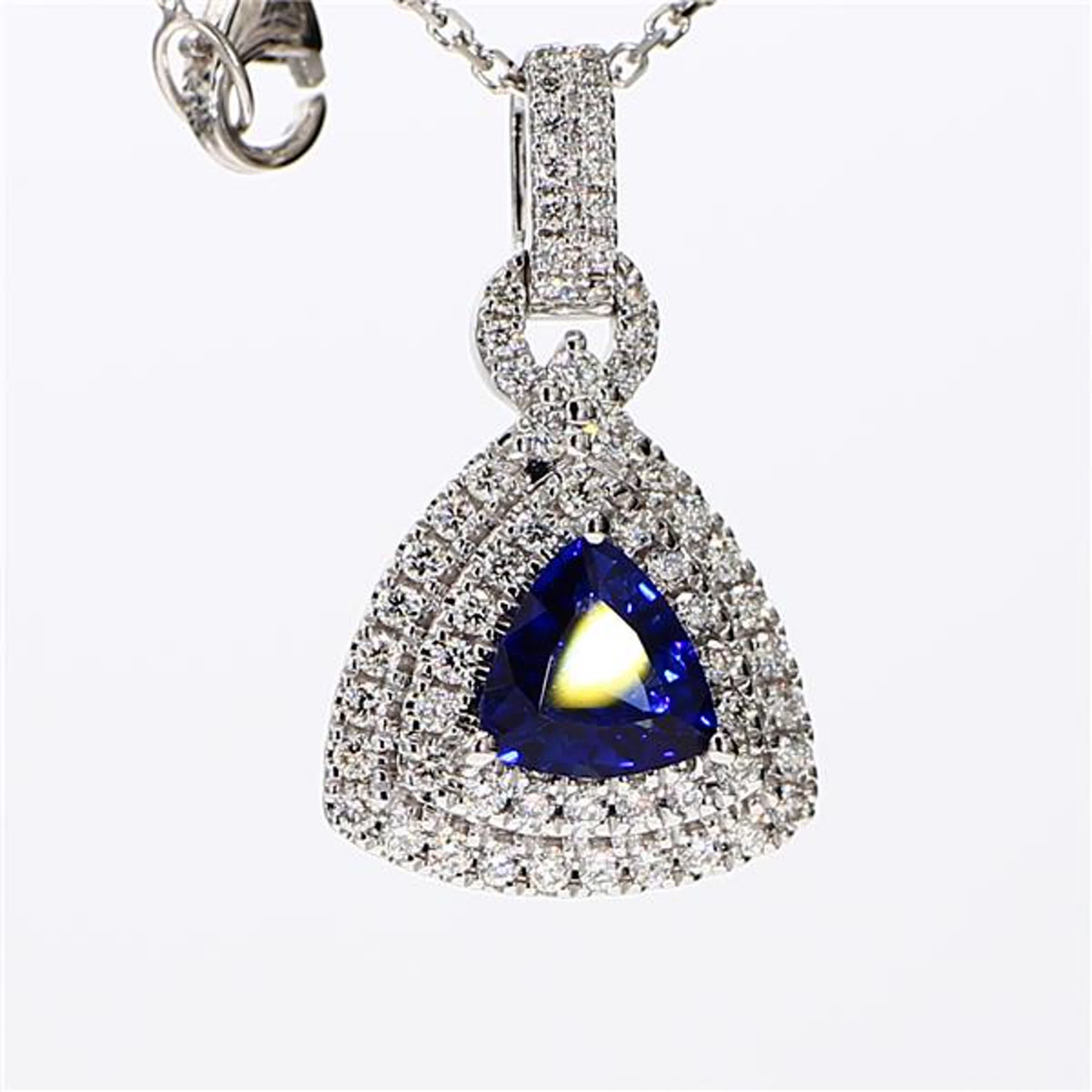 Natural Blue Trillion Sapphire and White Diamond 1.61 Carat TW Gold Pendant