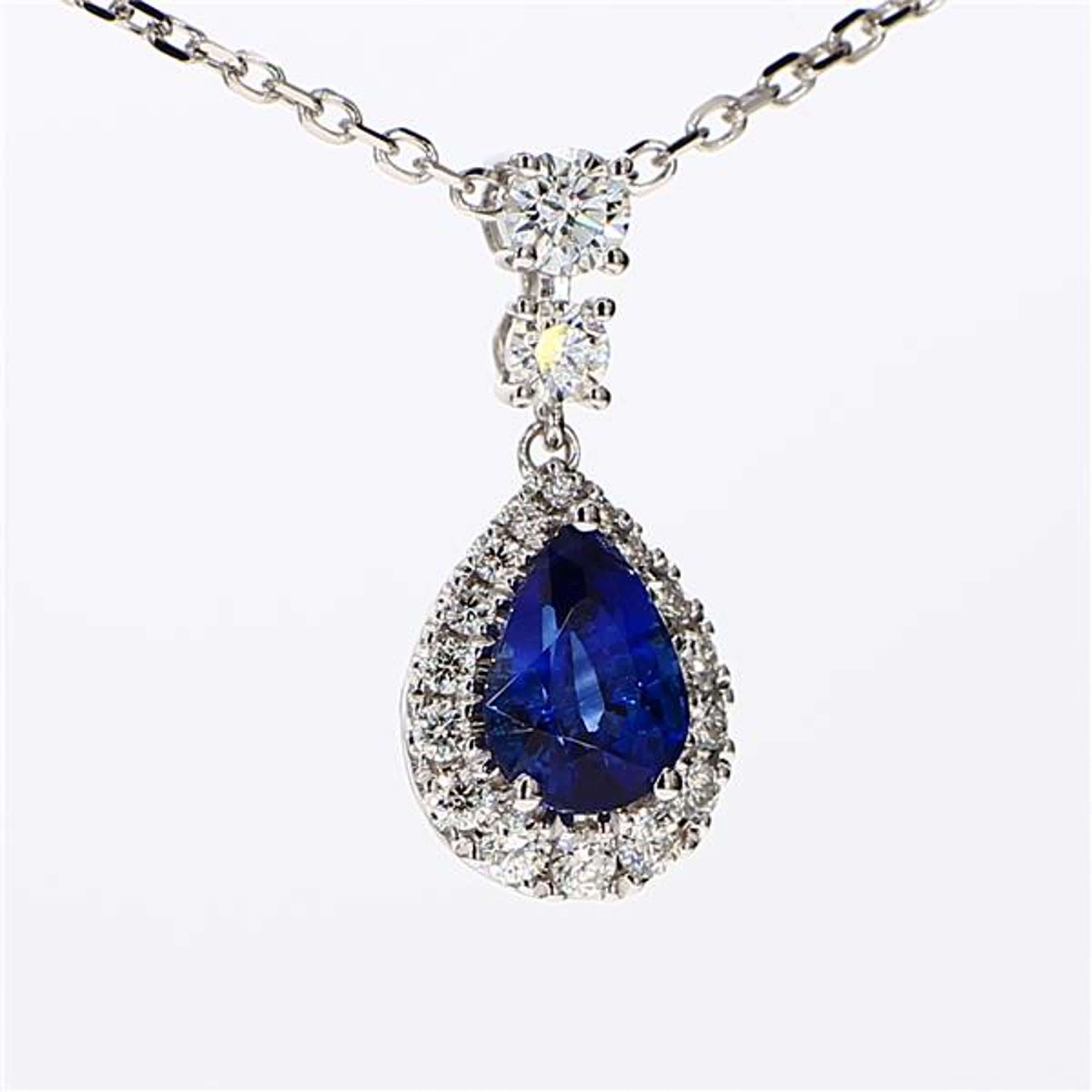Natural Blue Pear Sapphire and White Diamond 1.92 Carat TW White Gold Pendant