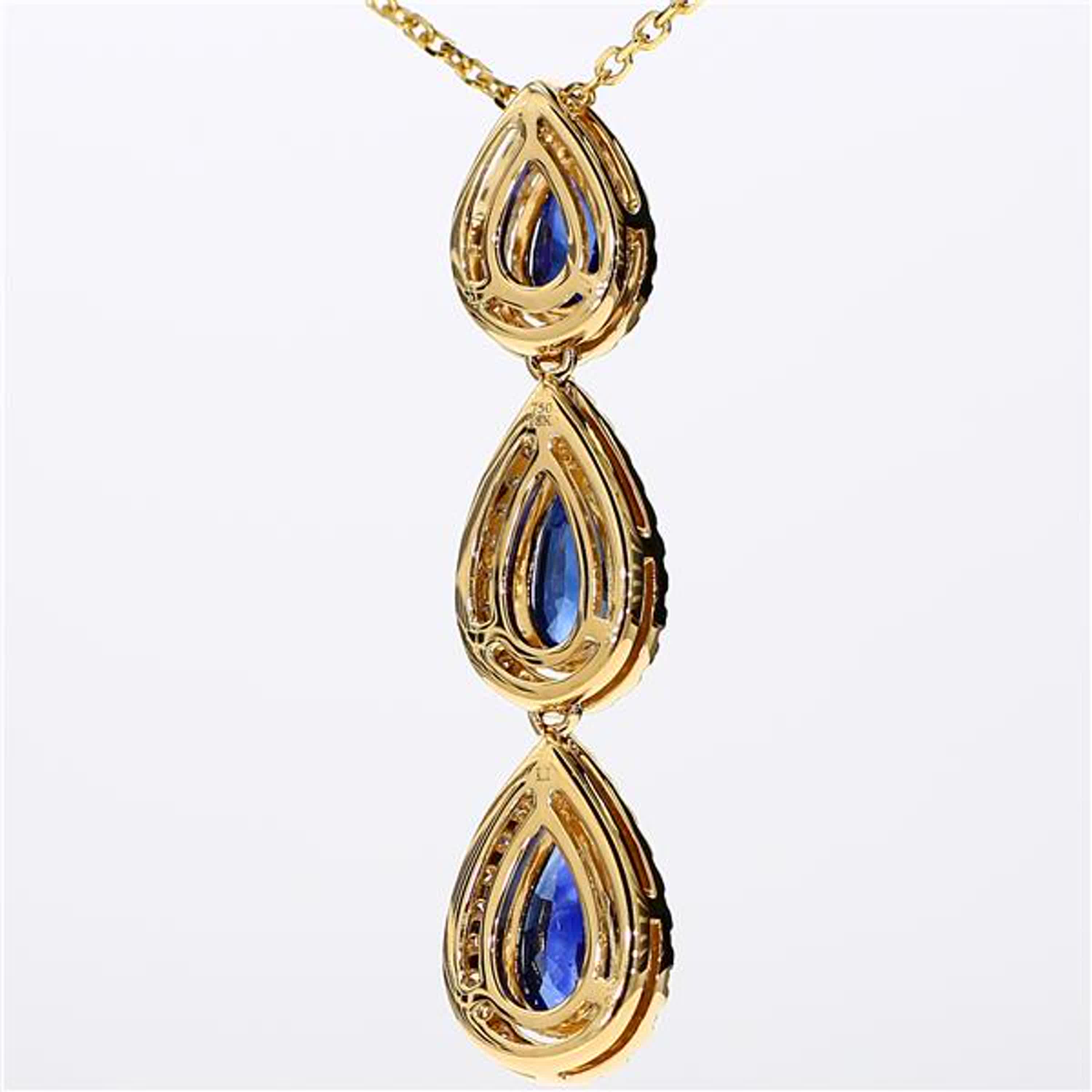 Natural Blue Pear Sapphire and White Diamond 4.16 Carat TW Yellow Gold Pendant