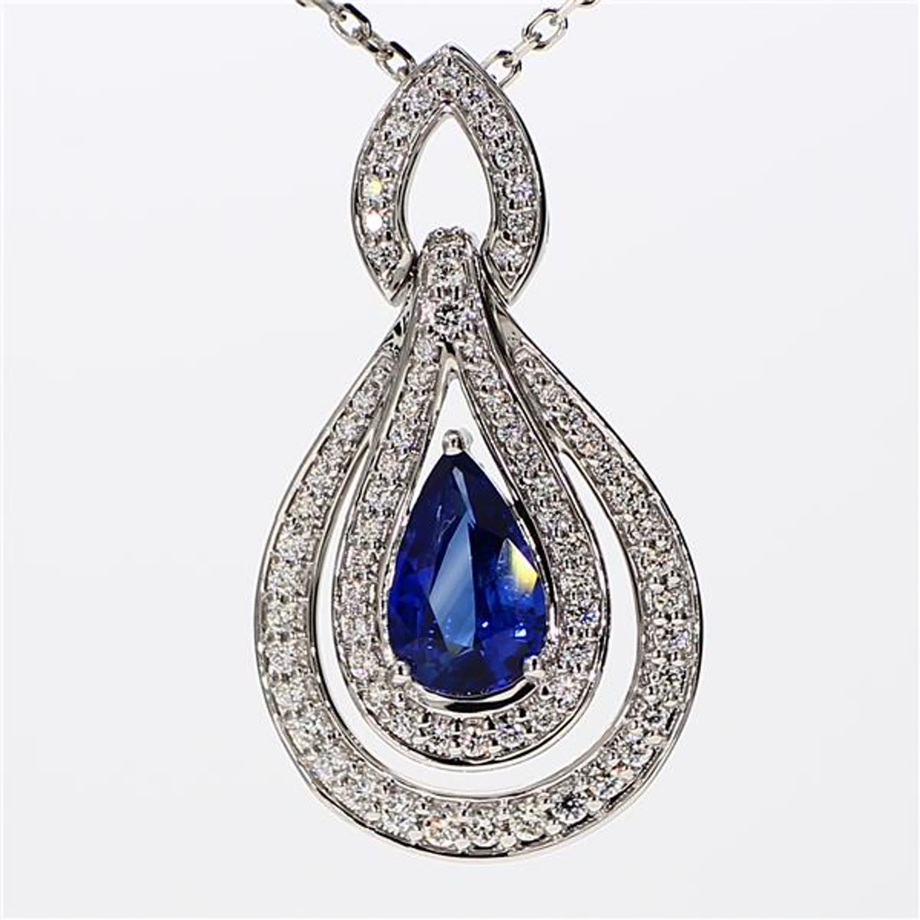 Natural Blue Pear Sapphire and White Diamond 1.88 Carat TW White Gold Pendant