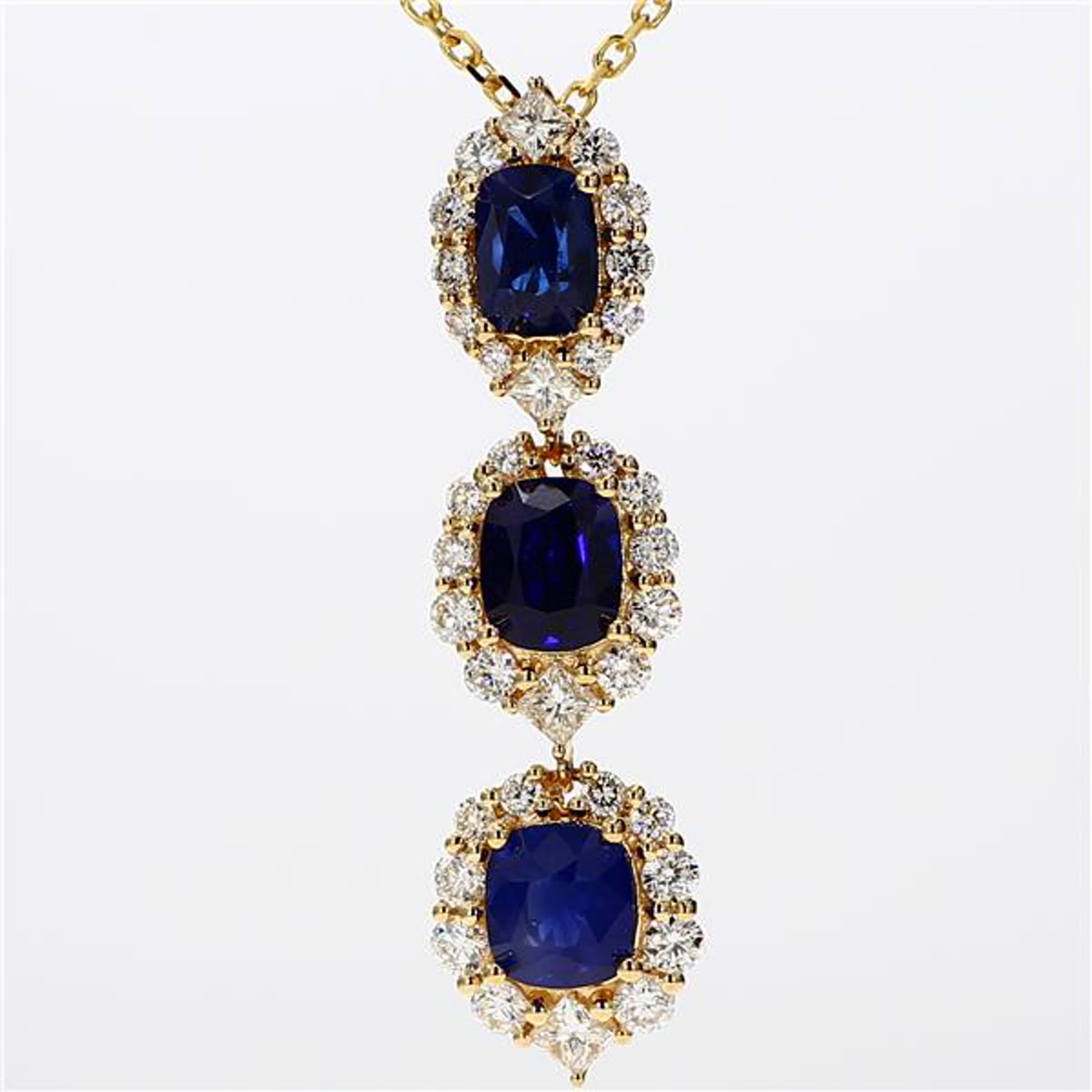 Natural Blue Cushion Sapphire and White Diamond 4.66 Carat TW Gold Pendant
