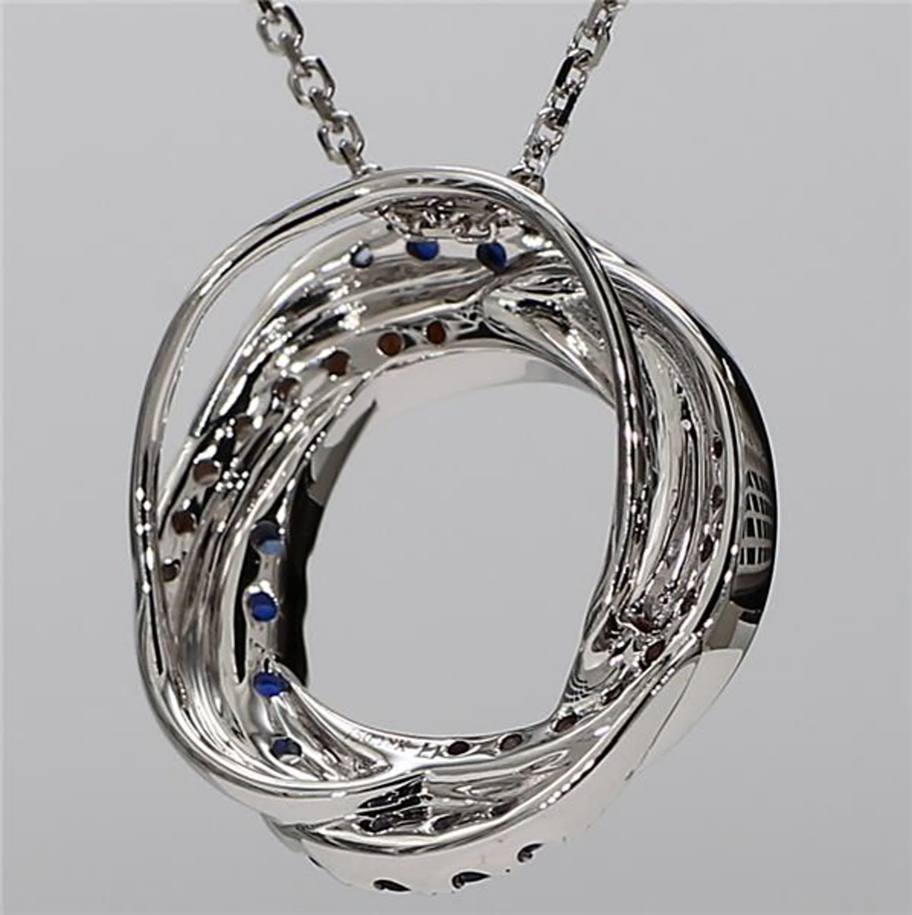 Natural Blue Round Sapphire and White Diamond .78 Carat TW White Gold Pendant