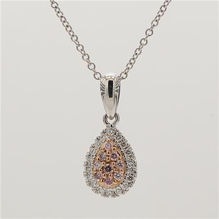 Natural Pink Round and White Diamond .18 Carat TW Rose Gold Cluster Pendant