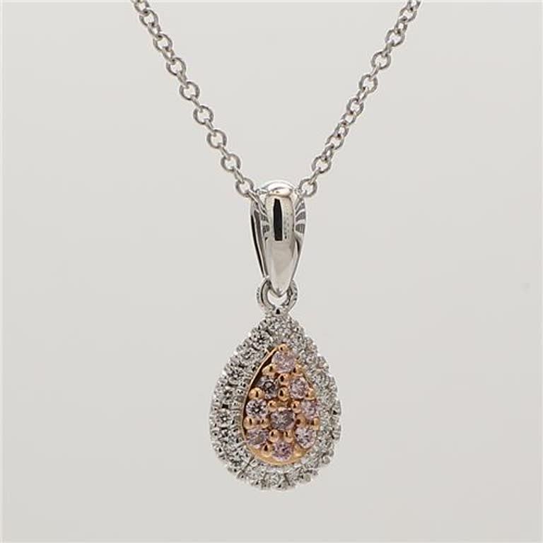 Natural Pink Round and White Diamond .18 Carat TW Rose Gold Cluster Pendant