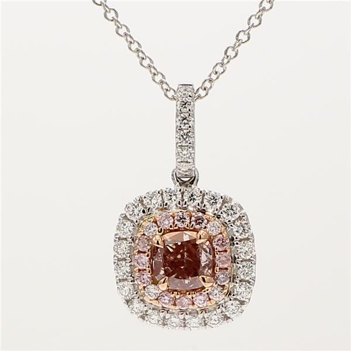 GIA Certified Natural Pink Cushion and White Diamond .93 Carat TW Gold Pendant