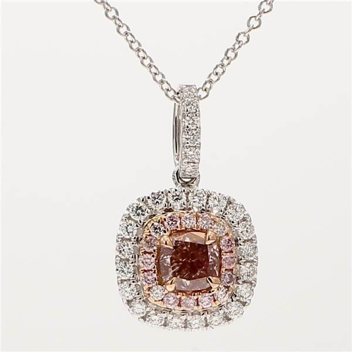 GIA Certified Natural Pink Cushion and White Diamond .93 Carat TW Gold Pendant