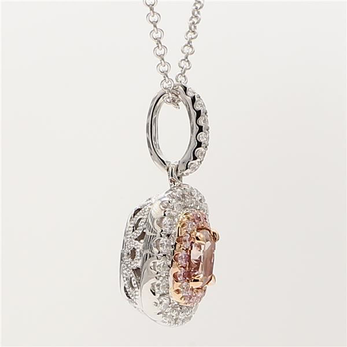 GIA Certified Natural Pink Cushion and White Diamond .93 Carat TW Gold Pendant