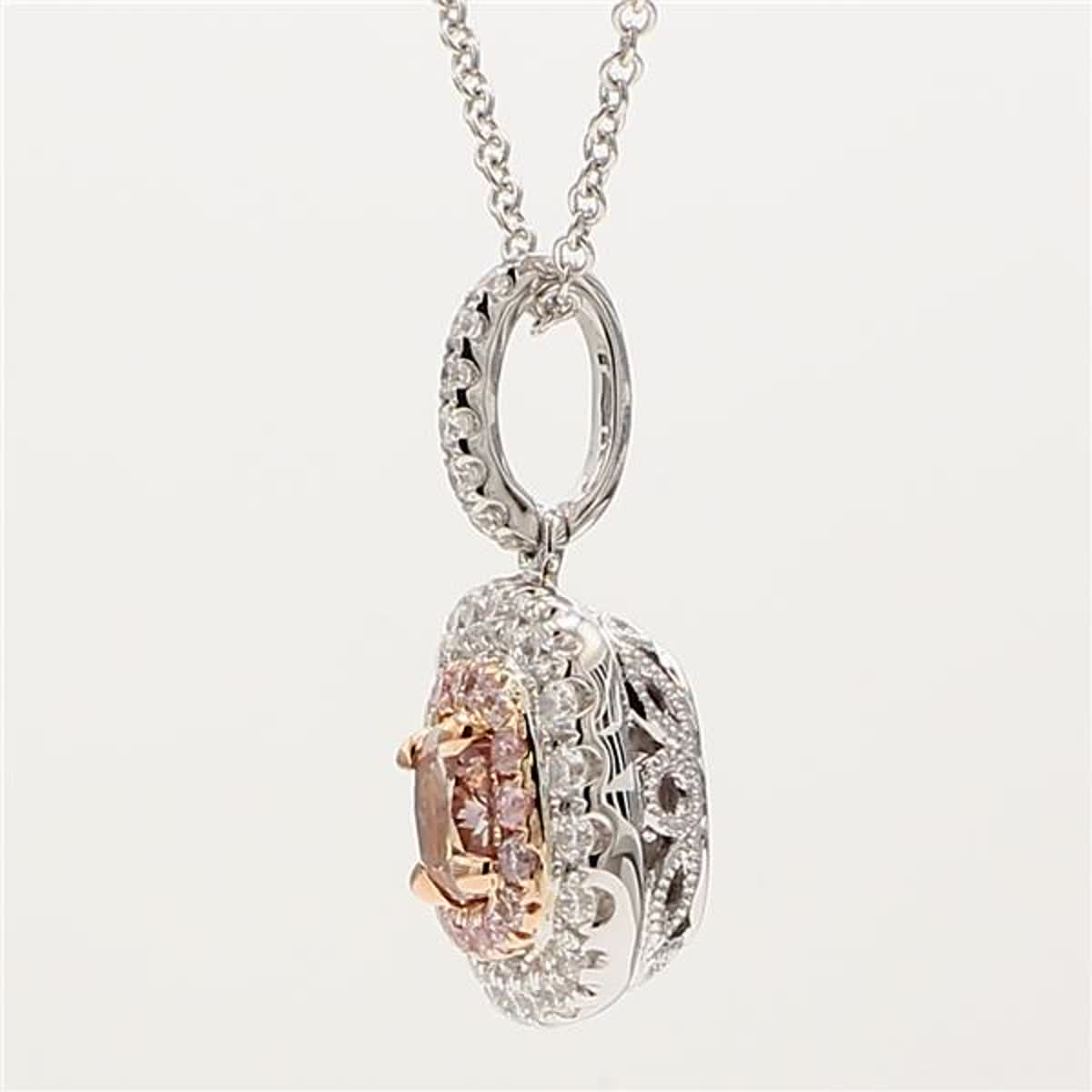 GIA Certified Natural Pink Cushion and White Diamond .93 Carat TW Gold Pendant