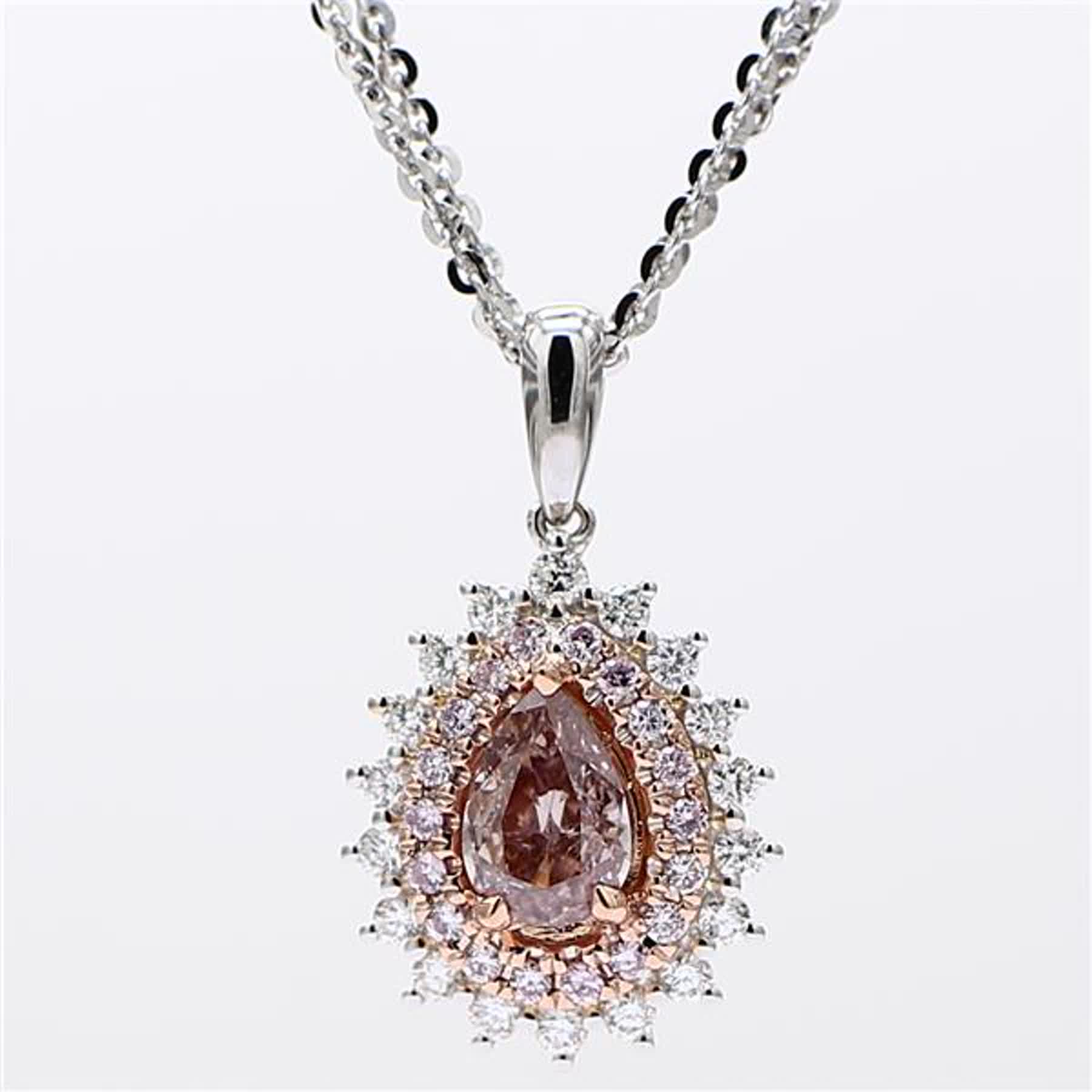 GIA Certified Natural Pink Pear and White Diamond .85 Carat TW Gold Drop Pendant