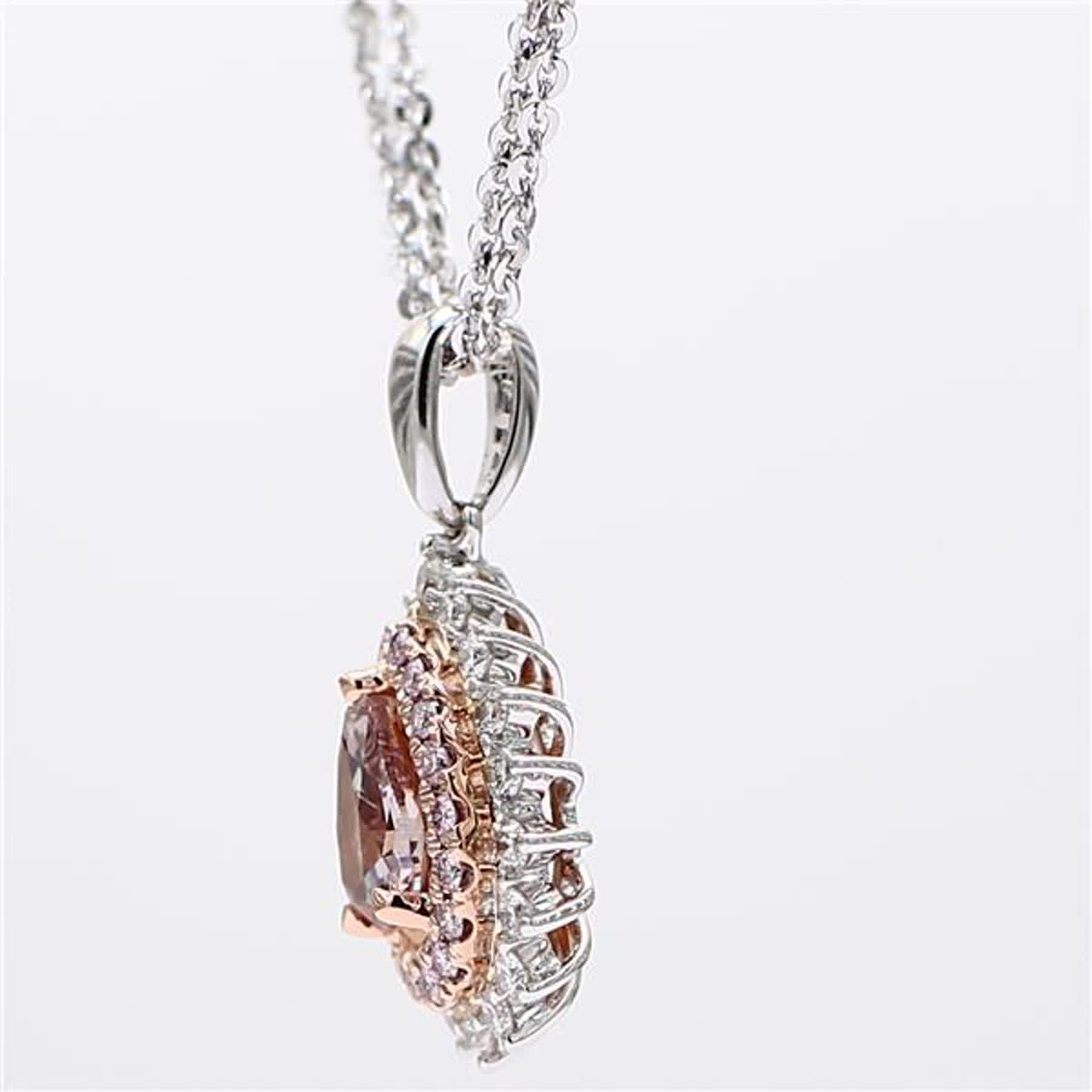 GIA Certified Natural Pink Pear and White Diamond .85 Carat TW Gold Drop Pendant