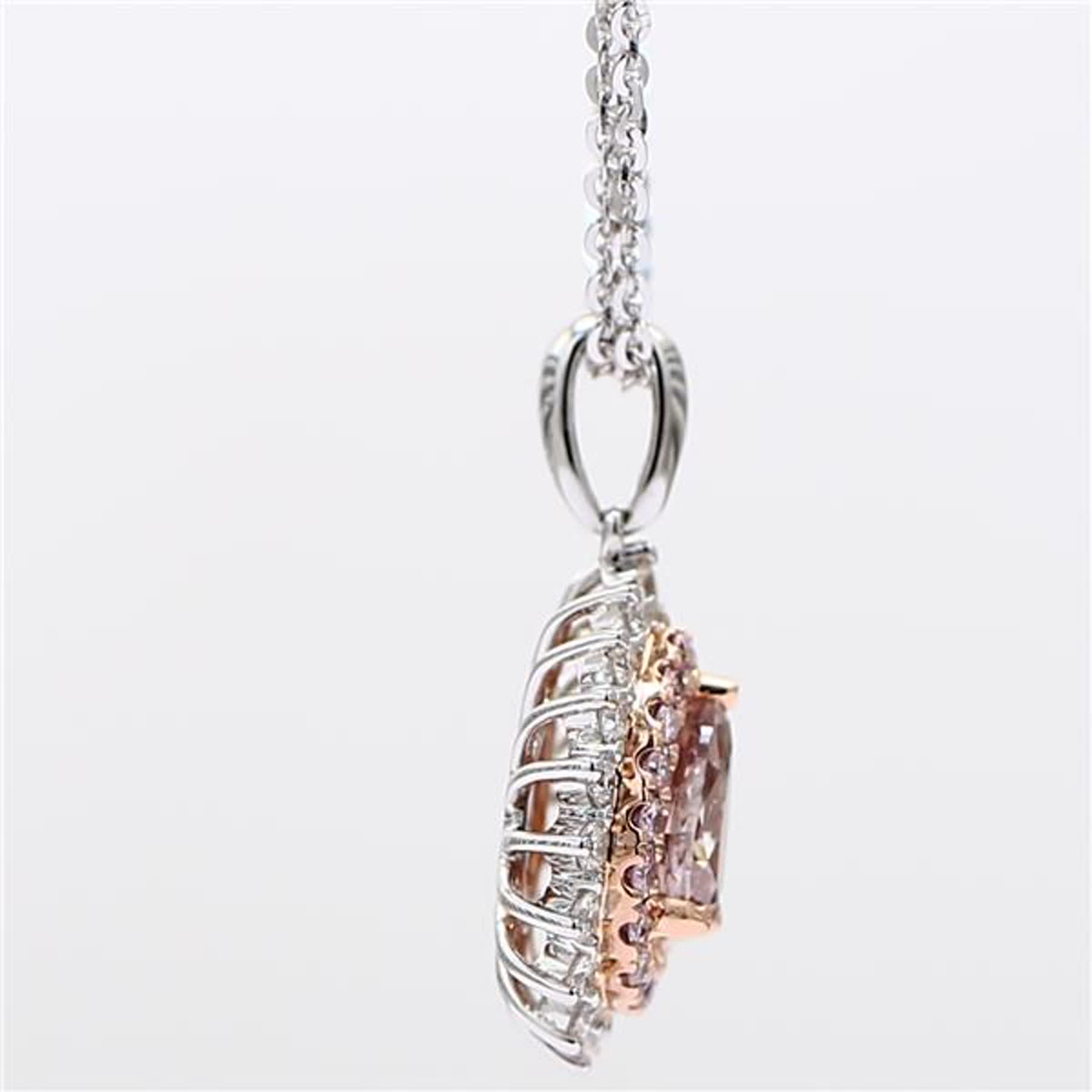 GIA Certified Natural Pink Pear and White Diamond .85 Carat TW Gold Drop Pendant