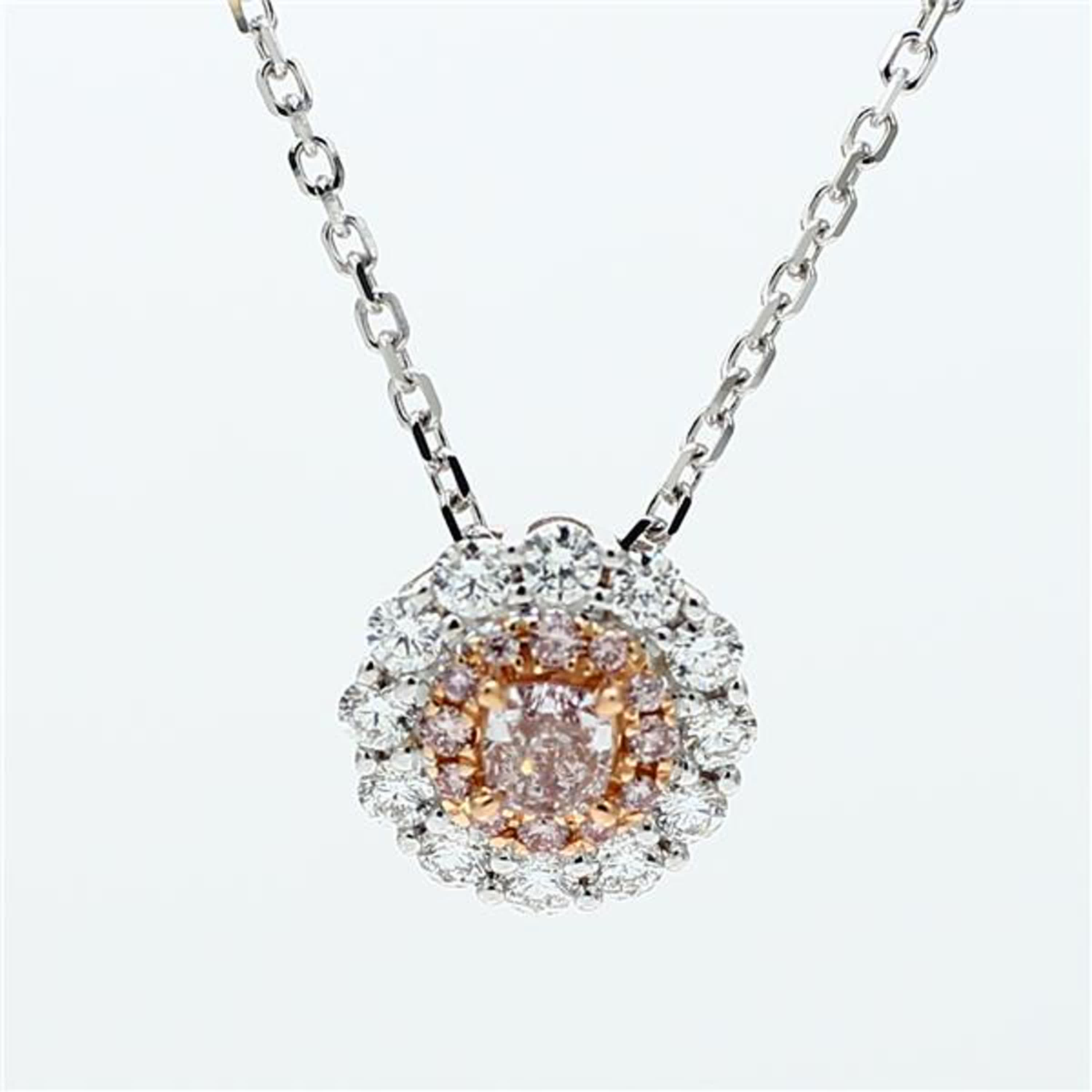GIA Certified Natural Pink Cushion and White Diamond .75 Carat TW Gold Pendant