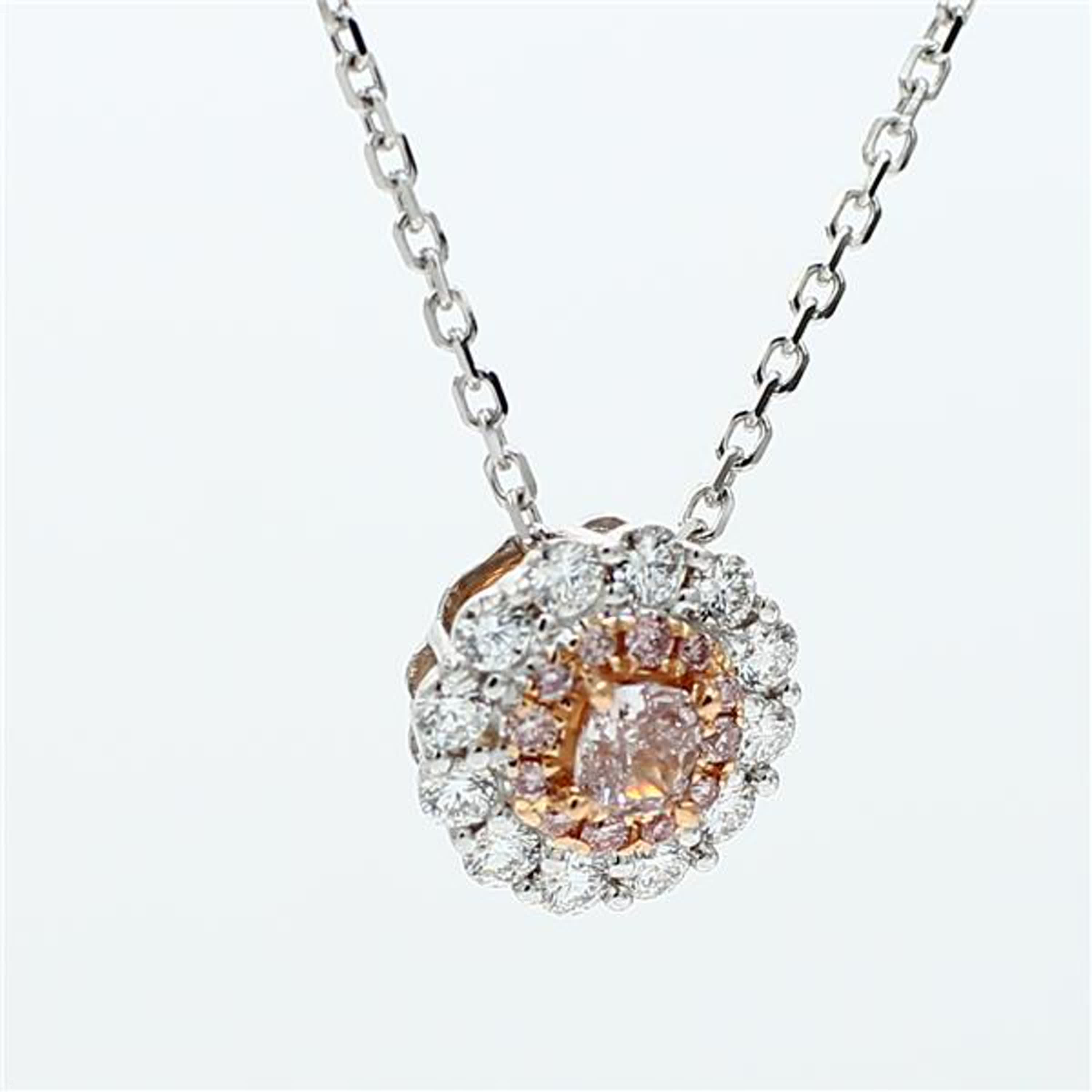 GIA Certified Natural Pink Cushion and White Diamond .75 Carat TW Gold Pendant