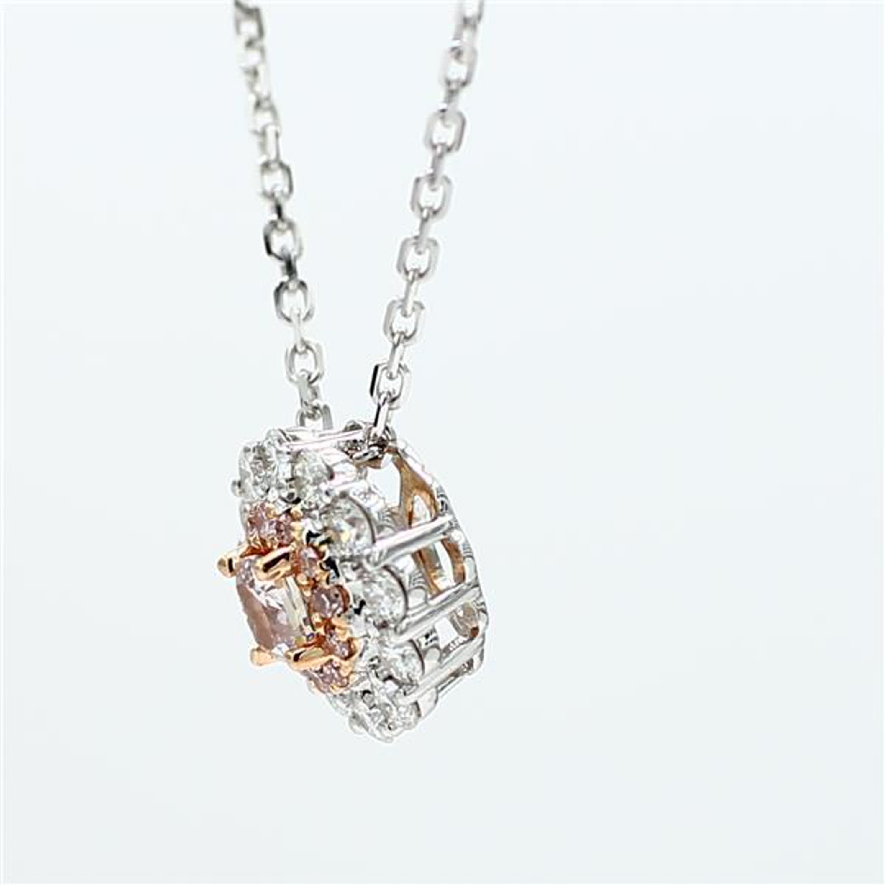 GIA Certified Natural Pink Cushion and White Diamond .75 Carat TW Gold Pendant