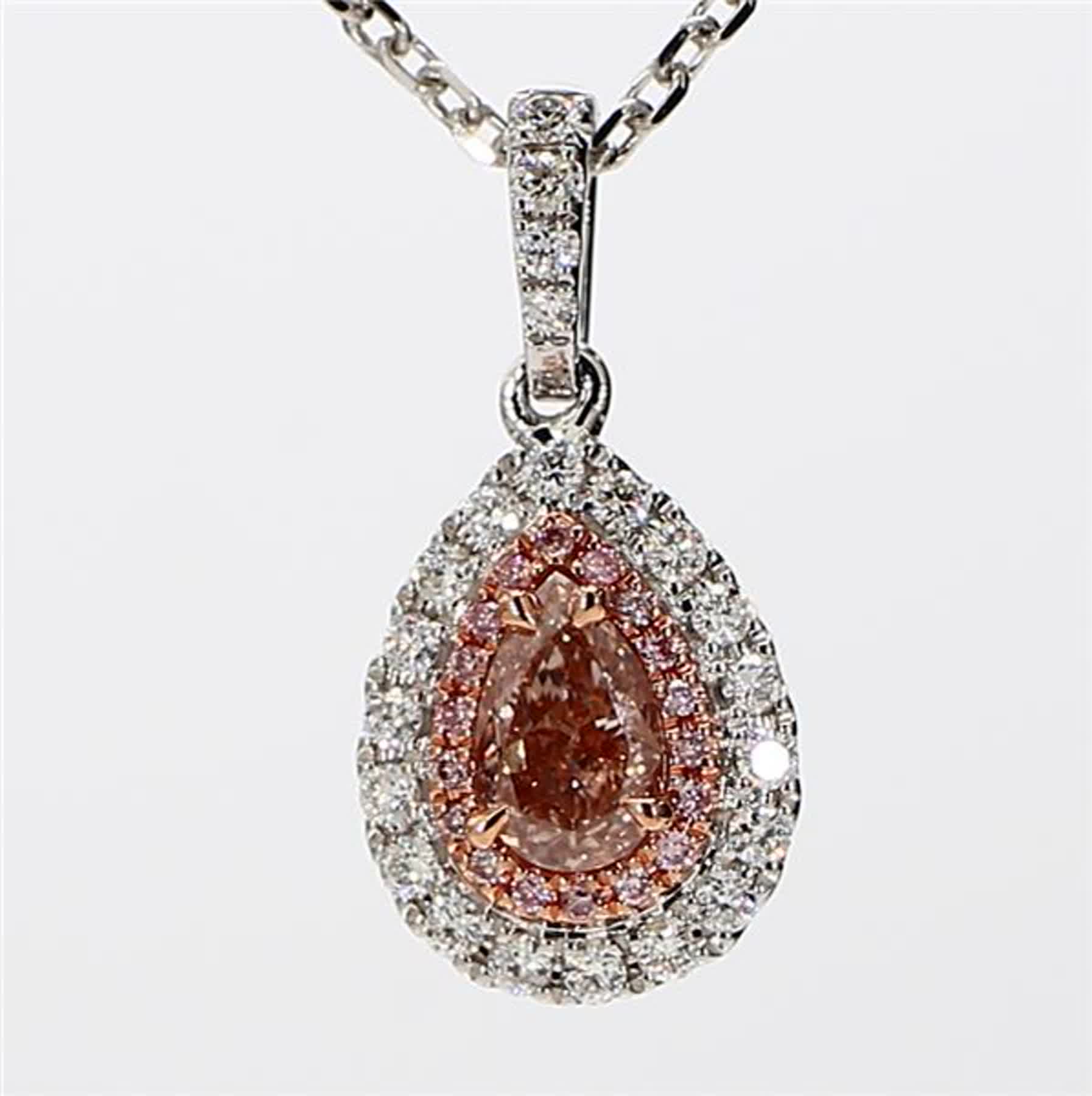 GIA Certified Natural Pink Pear and White Diamond .81 Carat TW Gold Drop Pendant