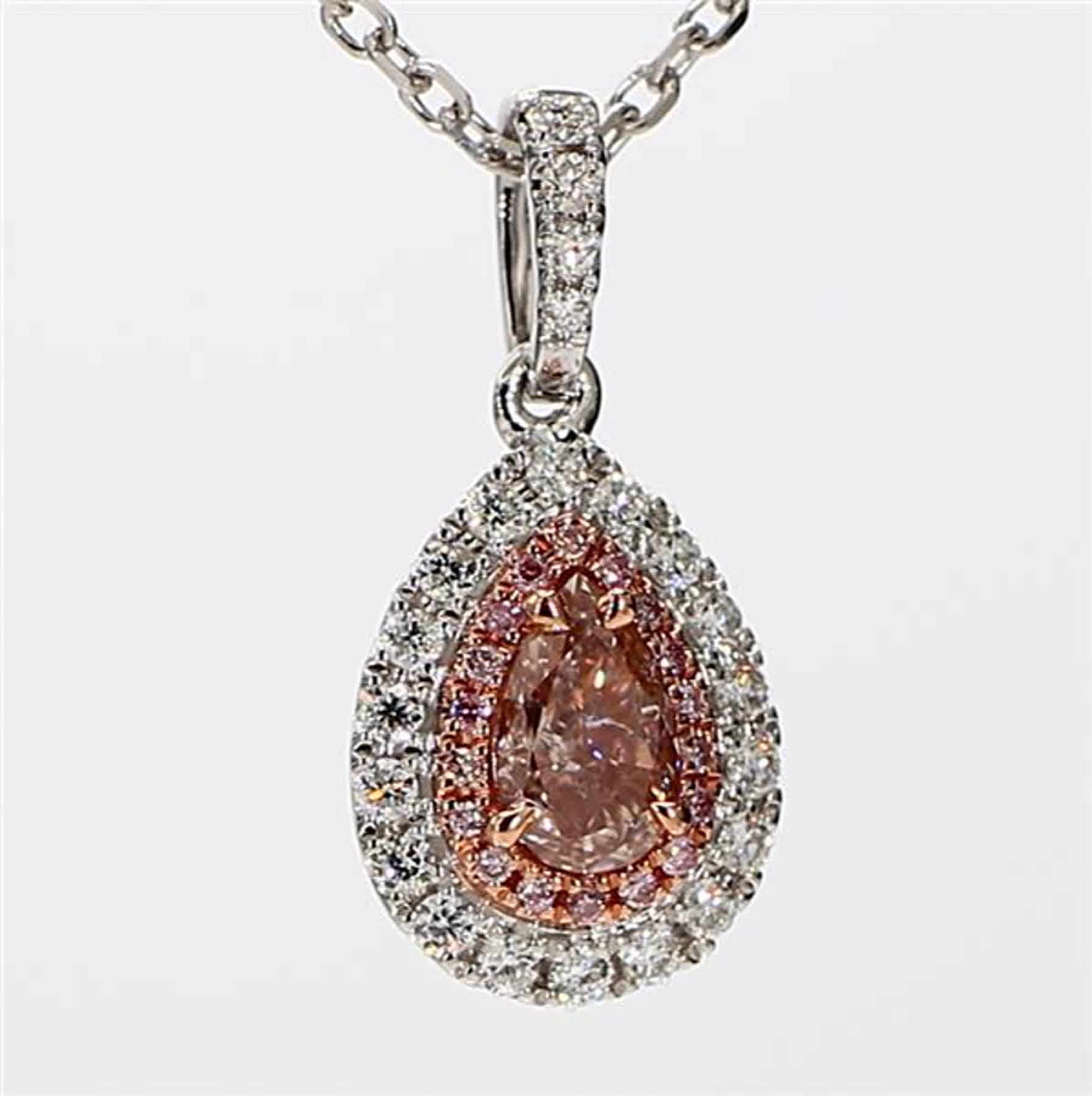 GIA Certified Natural Pink Pear and White Diamond .81 Carat TW Gold Drop Pendant