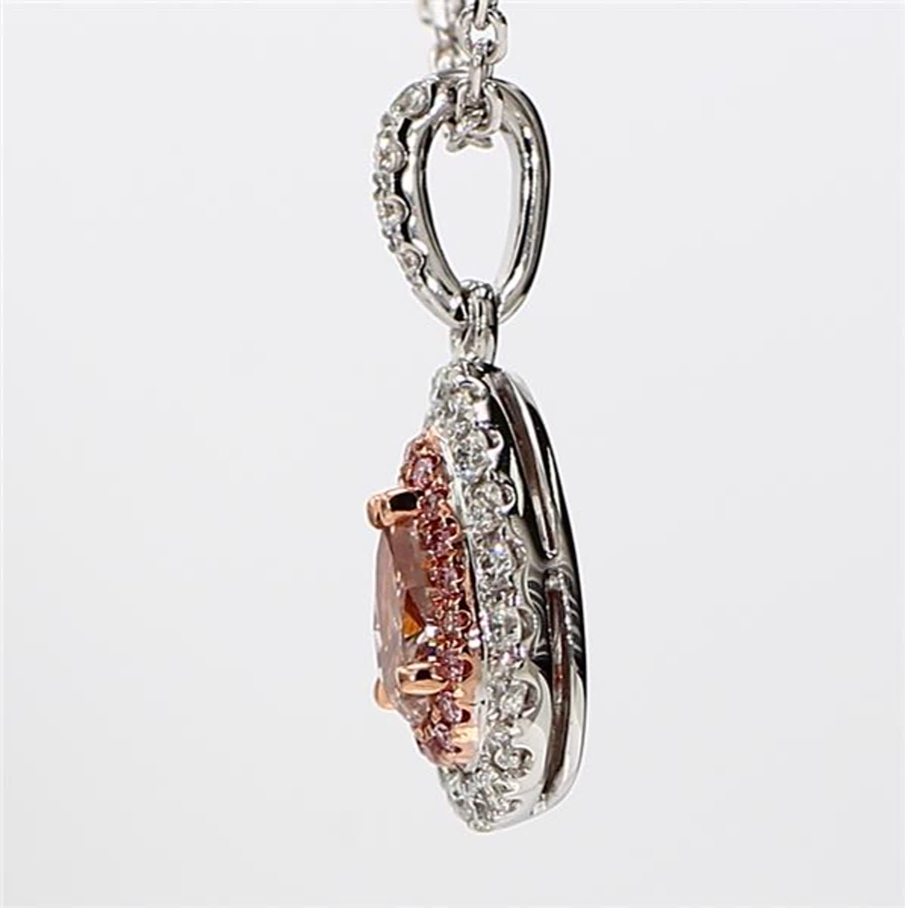 GIA Certified Natural Pink Pear and White Diamond .81 Carat TW Gold Drop Pendant