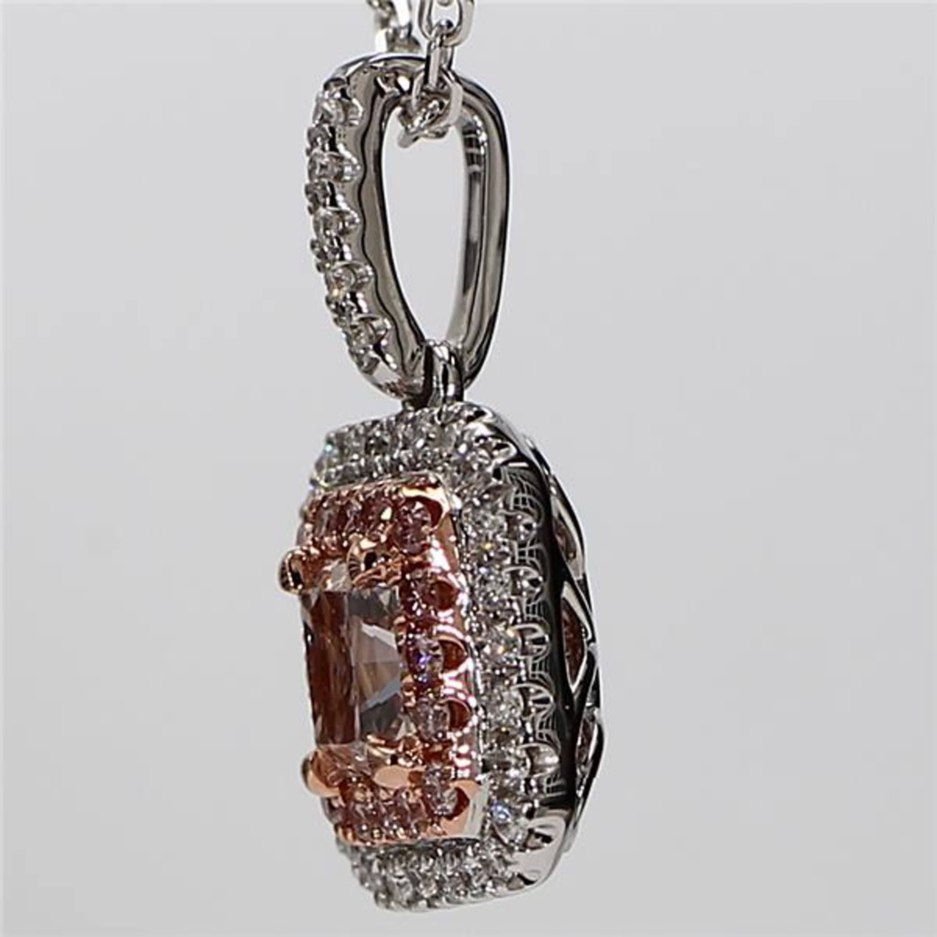 GIA Certified Natural Pink Radiant and White Diamond 1.09 Carat TW Gold Pendant