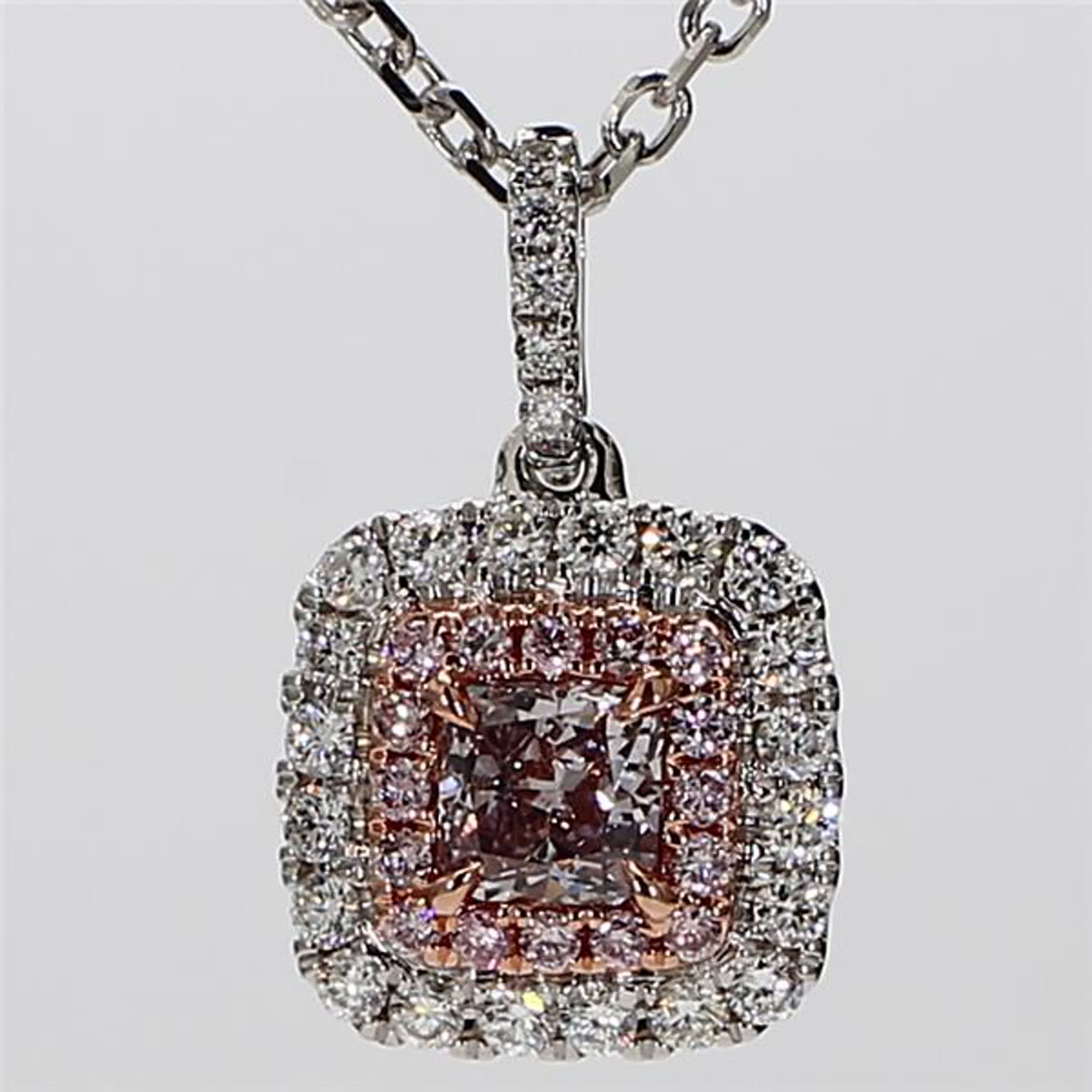GIA Certified Natural Pink Radiant and White Diamond .64 Carat TW Gold Pendant